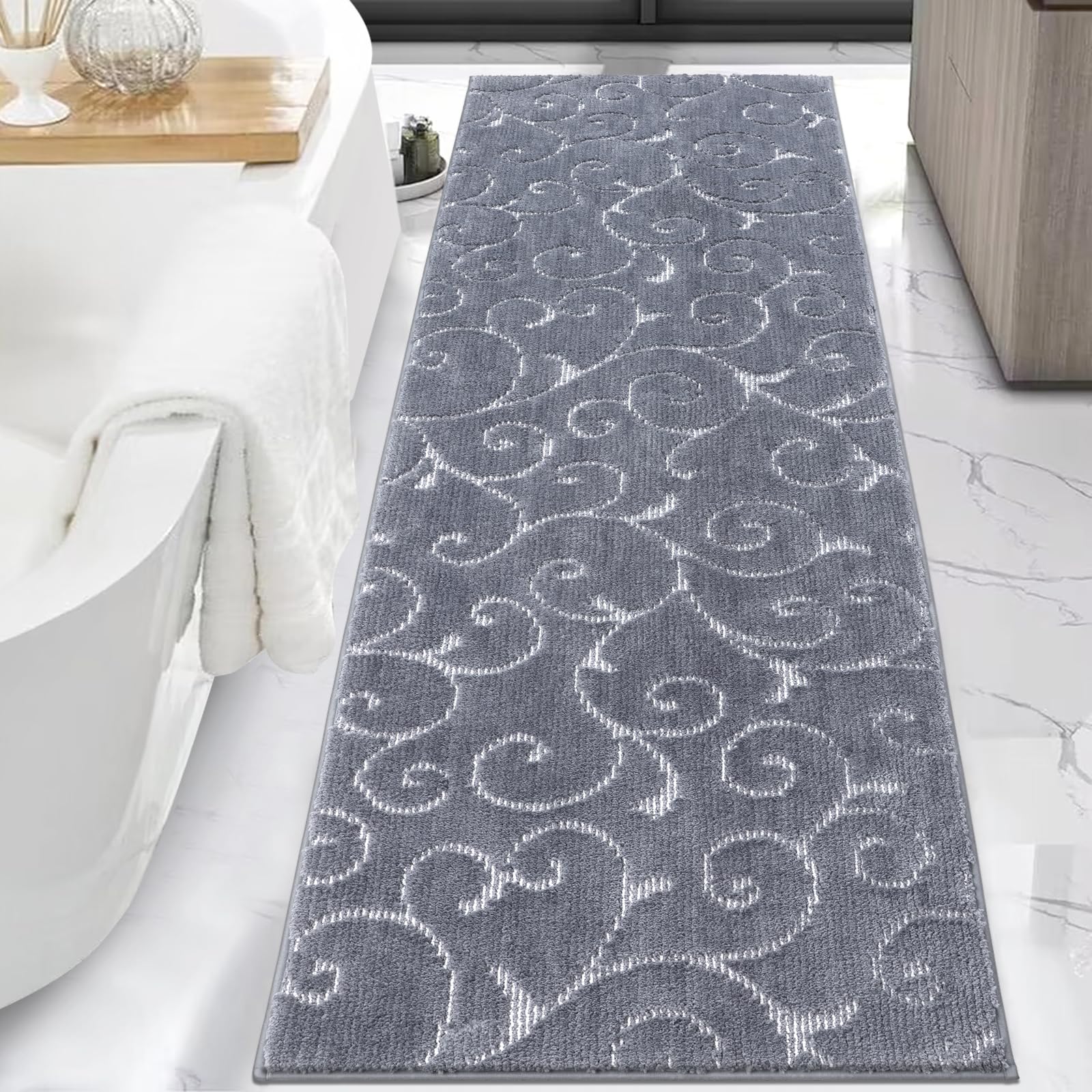 Hebe Bathroom Rugs Runner 70''X24'' Luxury Bath Mat Non Slip Long Bath Rugs For Bathroom Absorbent Microfiber Area Rug Runner Su