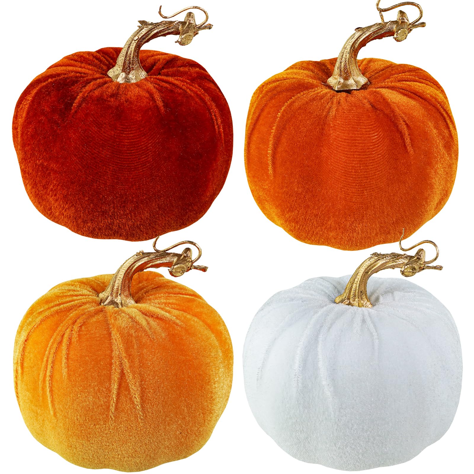 Winlyn 4 Pcs Assorted Faux Harvest Velvet Pumpkins Decorative Fabric Pumpkins Foam Pumpkins in Rust Orange White 5  for Farmhous