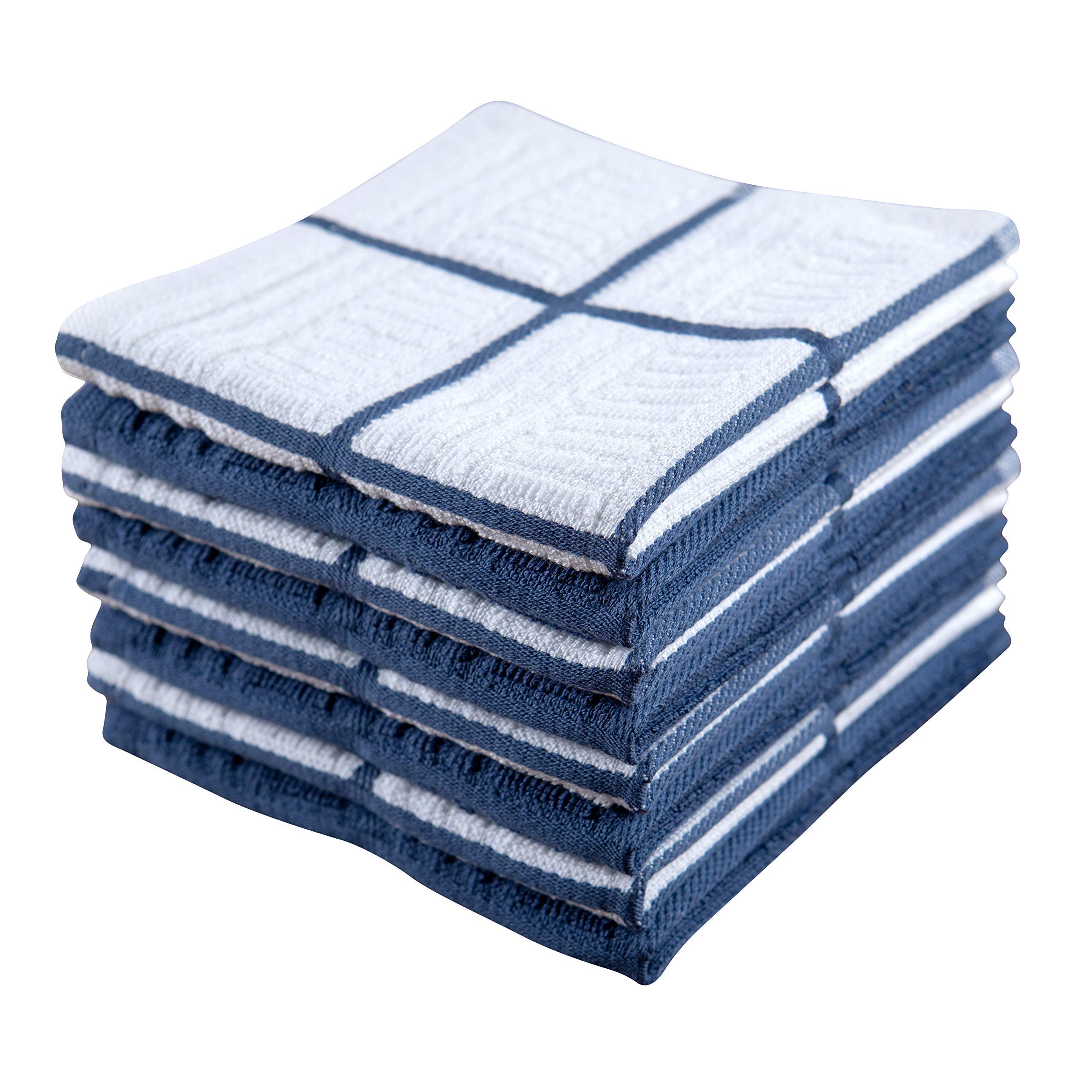 Kitchen Towels Dishcloths 100% Cotton, Set Of 8, Dark Blue And White Dish Cloth Towels, Tea Towels, Reusable And Absorbent Clean
