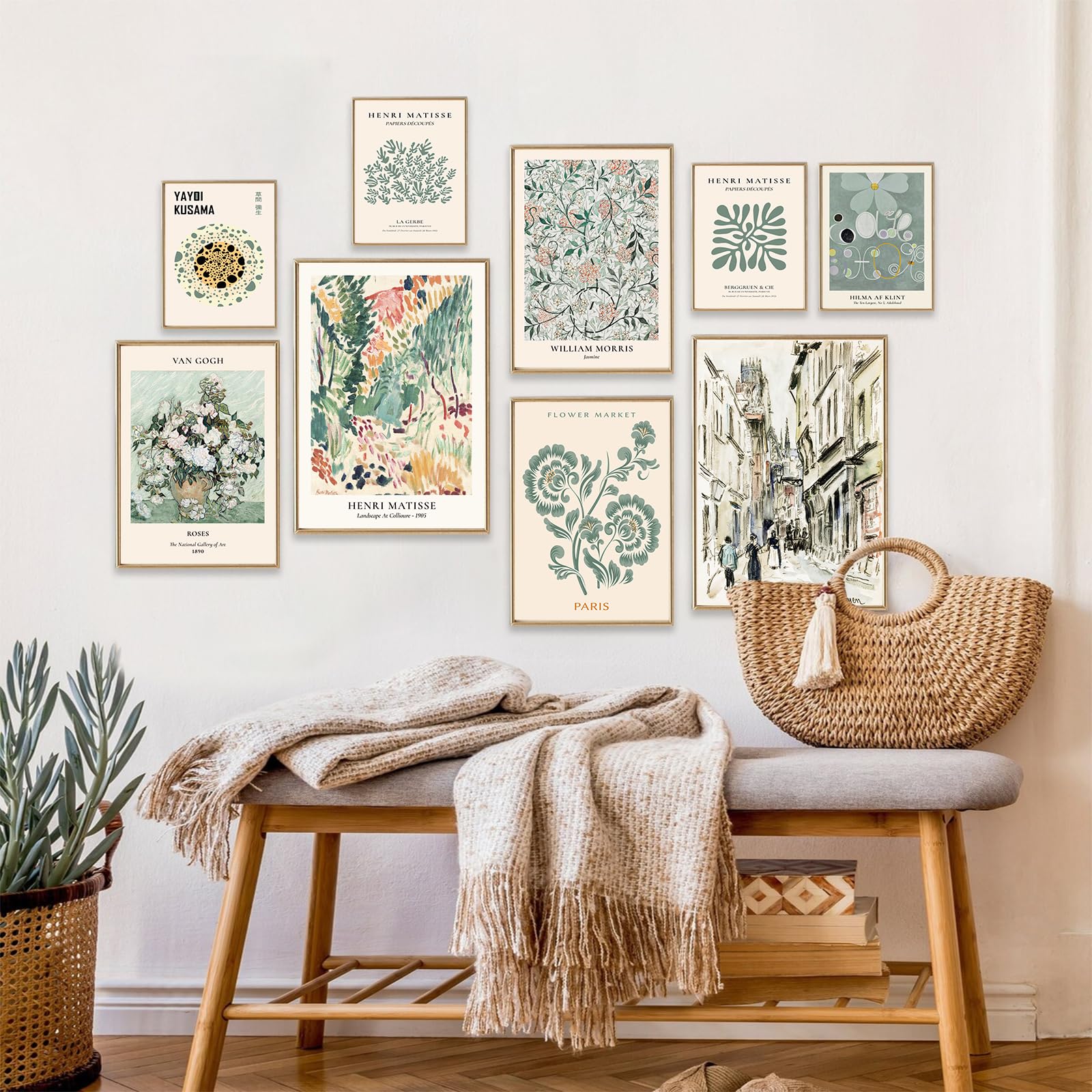 Sage Green Wall Art Prints Eclectic Decor, Astrdecor 9 Pcs Sage Green Wall Decor Aesthetic, Green Matisse Wall Art Exhibition Po