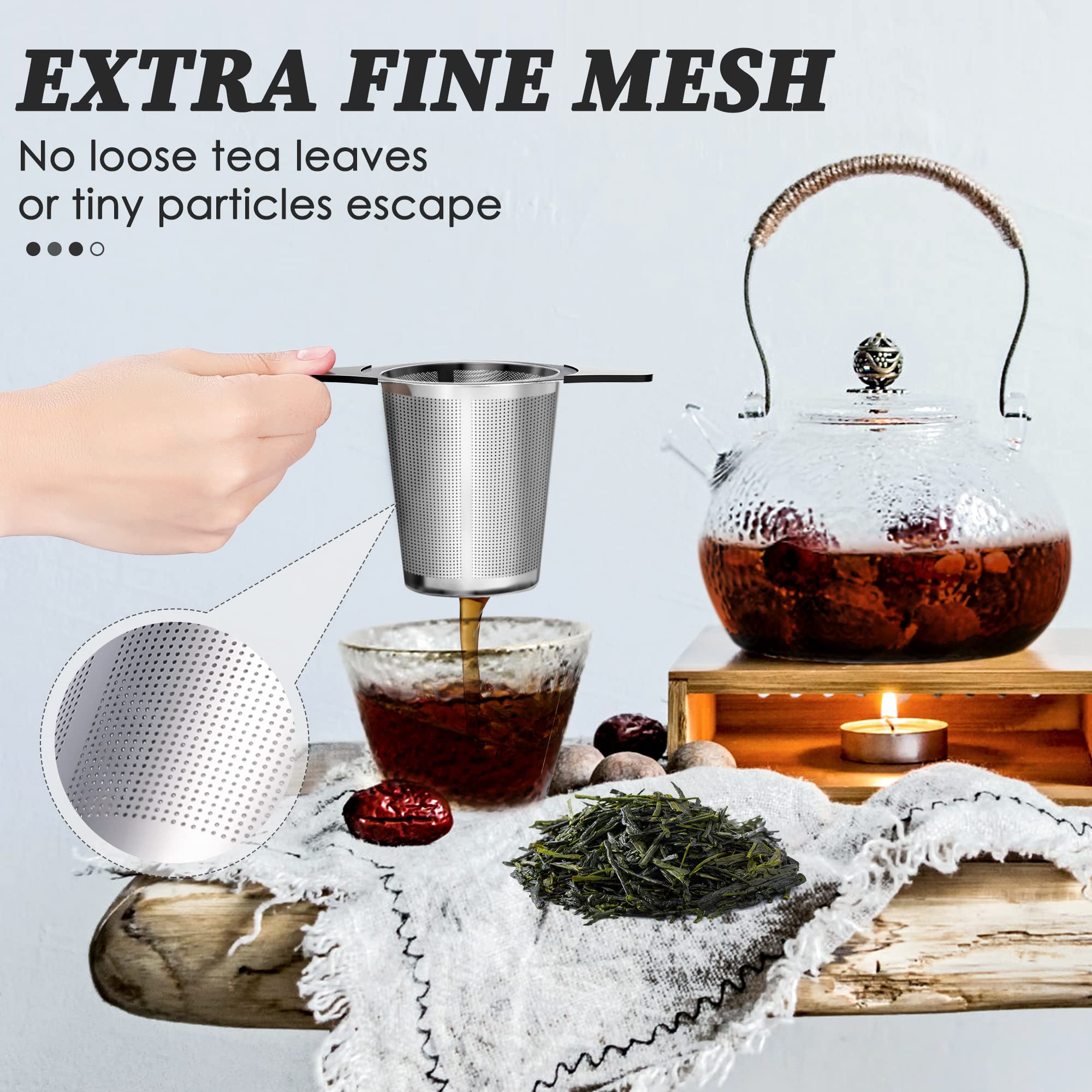 Yoassi Upgraded Tea Infusers For Loose Tea, Silicone Covered Extra Fine Mesh 18/8 Stainless Steel Tea Strainer With Large Capaci