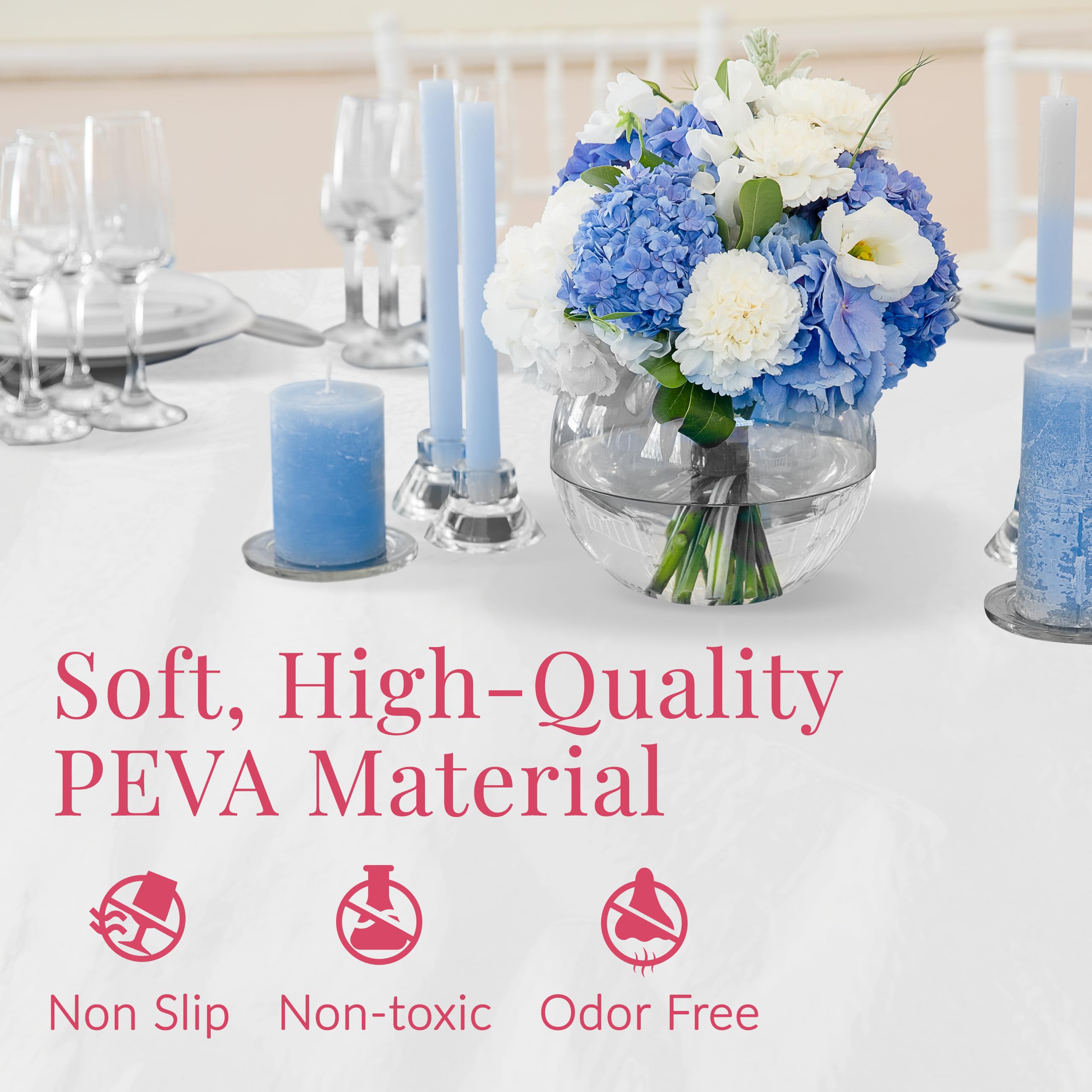 Prestee 24 White Round Plastic Tablecloth, 84'' Plastic Table Cloth, Disposable Tablecloths, White Tablecloths, Plastic Table Co