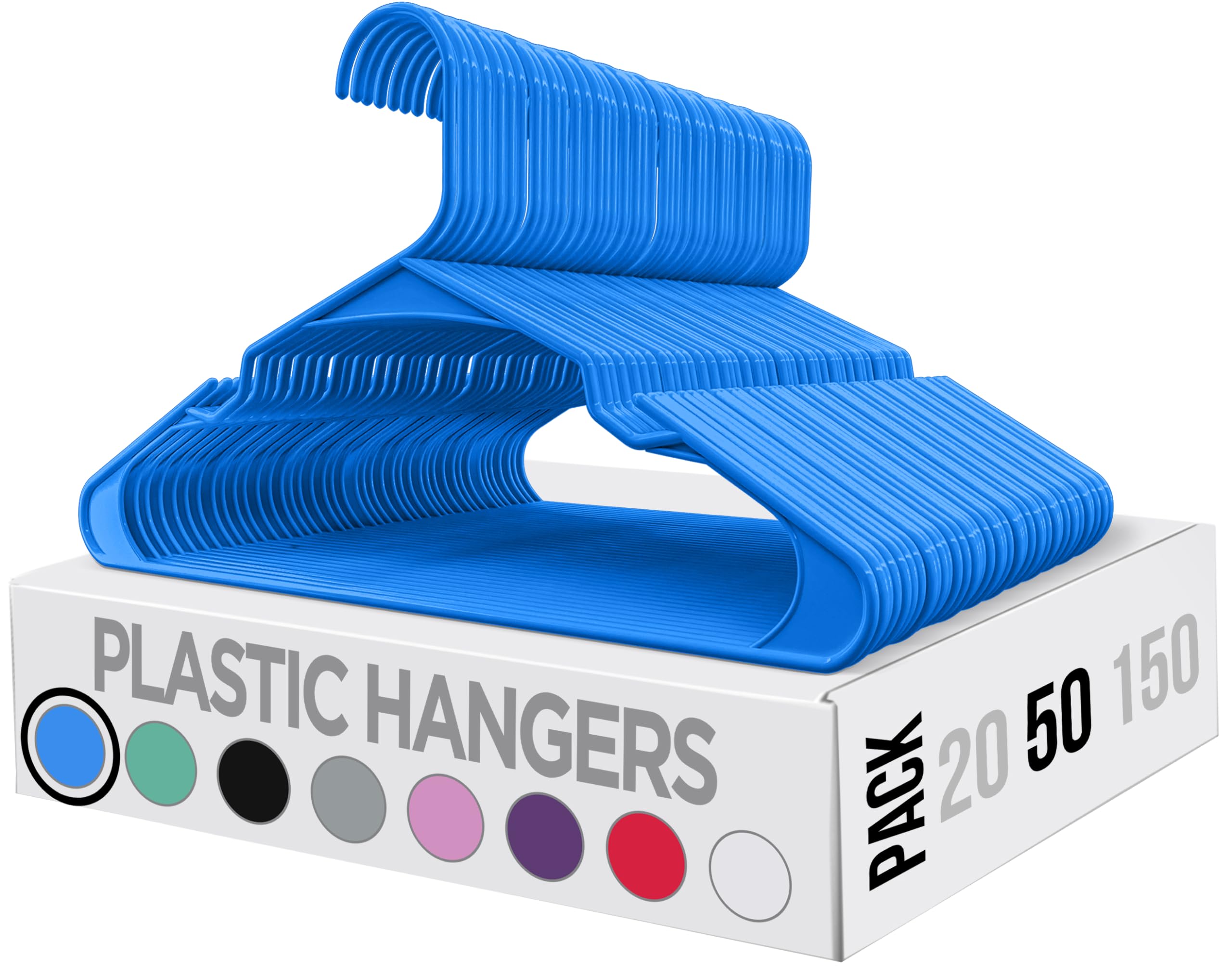 Utopia Home Clothes Hangers 50 Pack - Plastic Hangers Space Saving - Durable Coat Hanger With Shoulder Grooves (Blue)