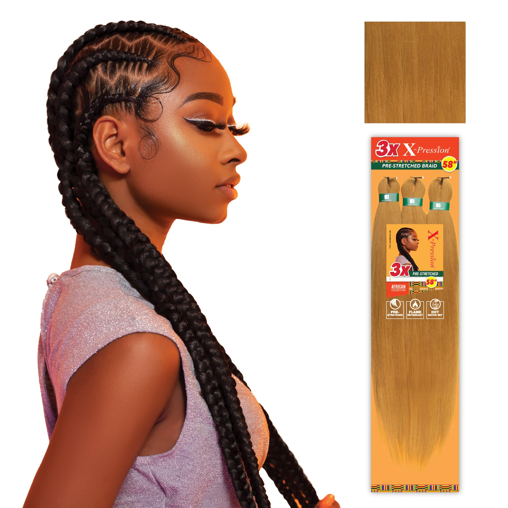 Sensationnel Xpression Prestretched Braiding Hair - Kanekalon Flame Retardant Smooth Yaki Braid Hair Extension 3X 58 Inch (2 Pac