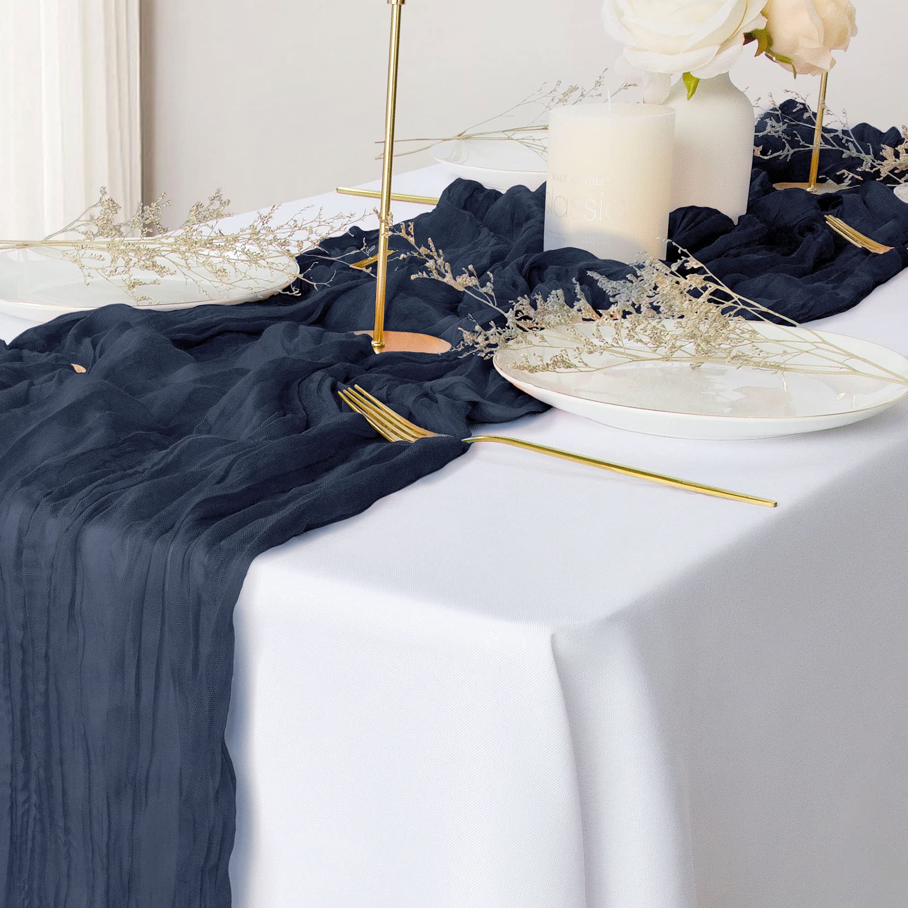 2 Pack Navy Blue Cheesecloth Table Runners, 10Ft Boho Gauze Table Runner Rustic Wedding Cheese Cloths Decor For Bridal Baby Show