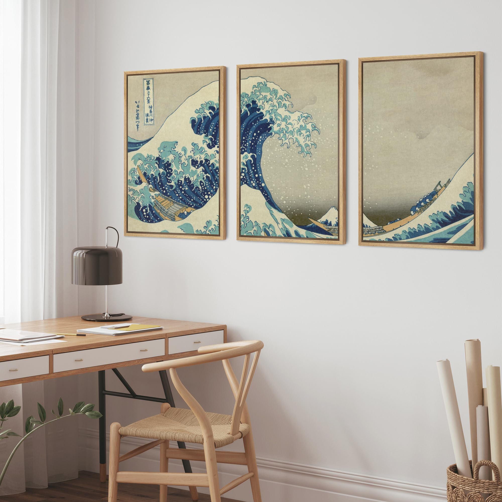 Wall26 Framed Canvas Print Wall Art Set The Great Wave Off Kanagawa By Hokusai Cultural Historic Oil Painting Fine Art Reproduct