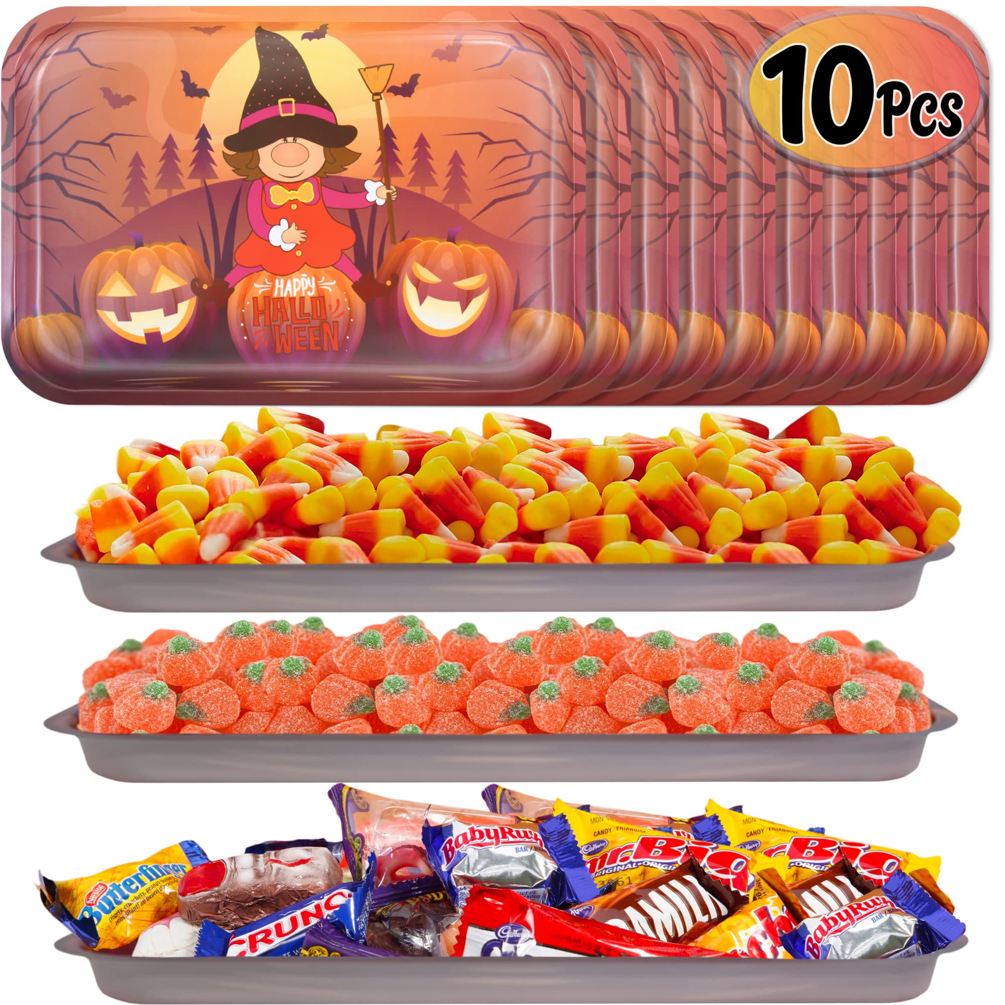 Halloween Serving Trays | 10 Pcs Plastic Spooky Gnome Snack Trays | Snack Trays Halloween Party | Halloween Decorations Chip Tra