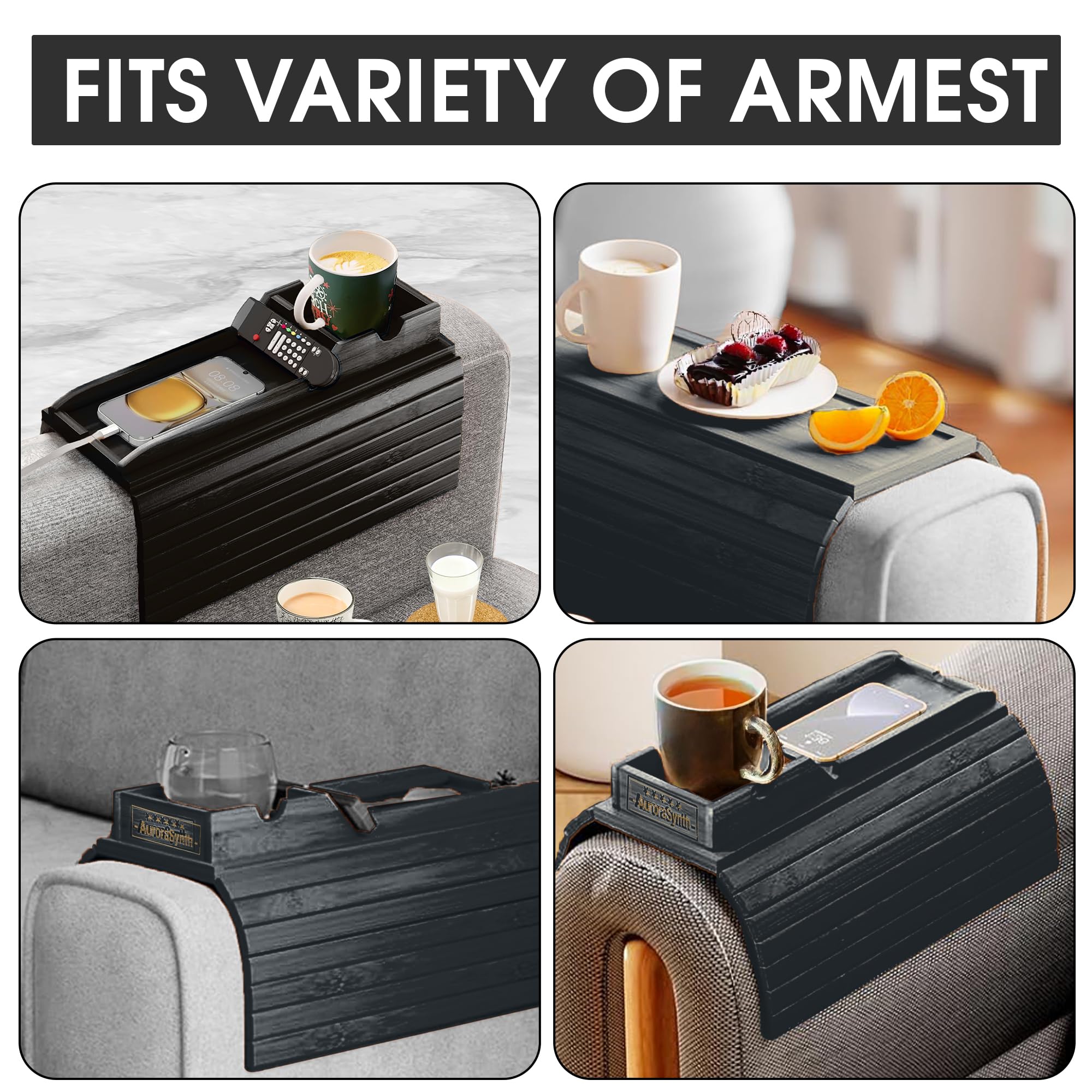 Couch Cup Holder With 2 Cork Coasters | Couch Caddy With Detachable Couch Cup Holder Tray | Anti-Slip Foldable Sofa Table Tray -