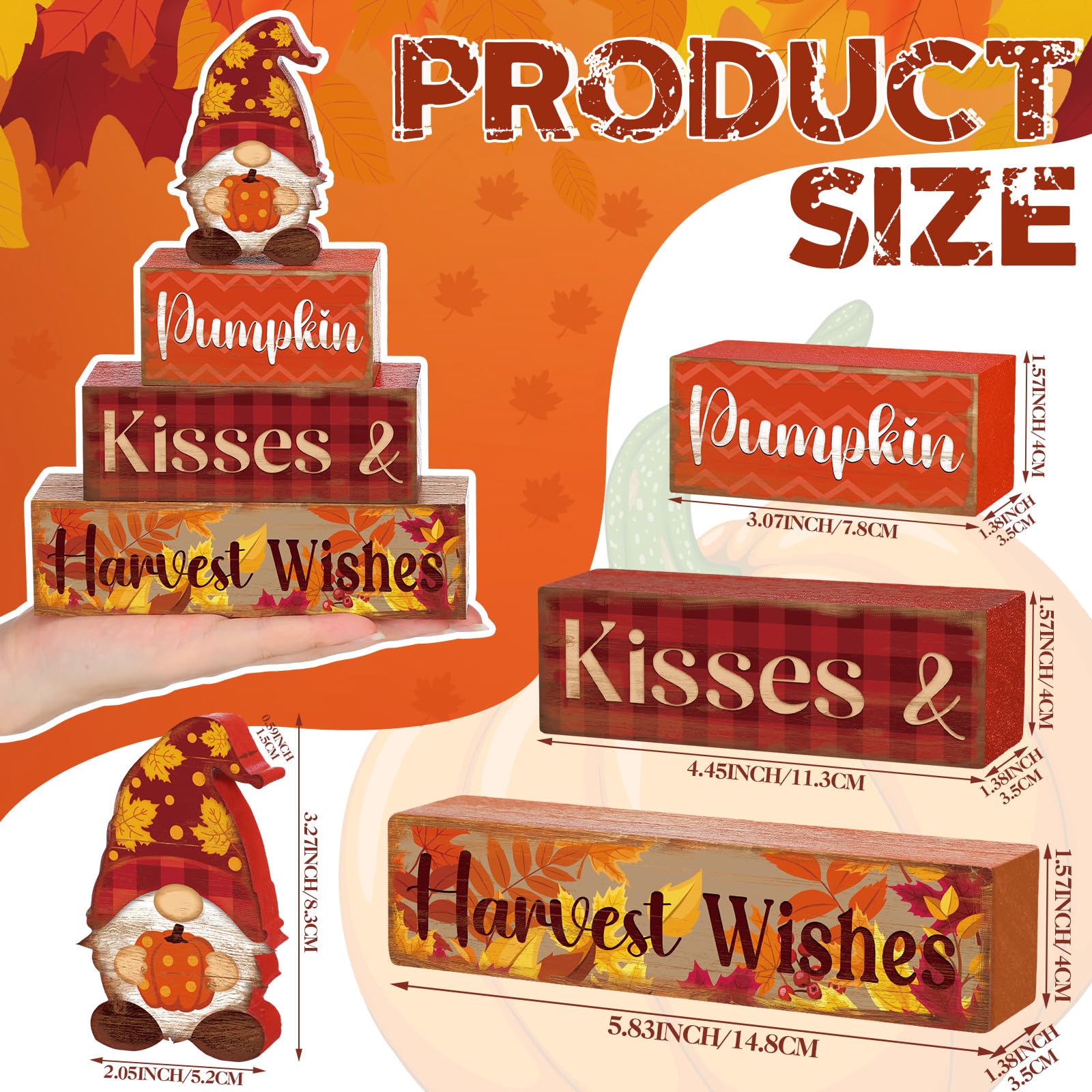 4 Pcs Fall Thanksgiving Decor for Home Gnomes Wooden Signs with Sayings Fall Gnomes Tiered Tray Decor Autumn Harvest Tabletop Ce