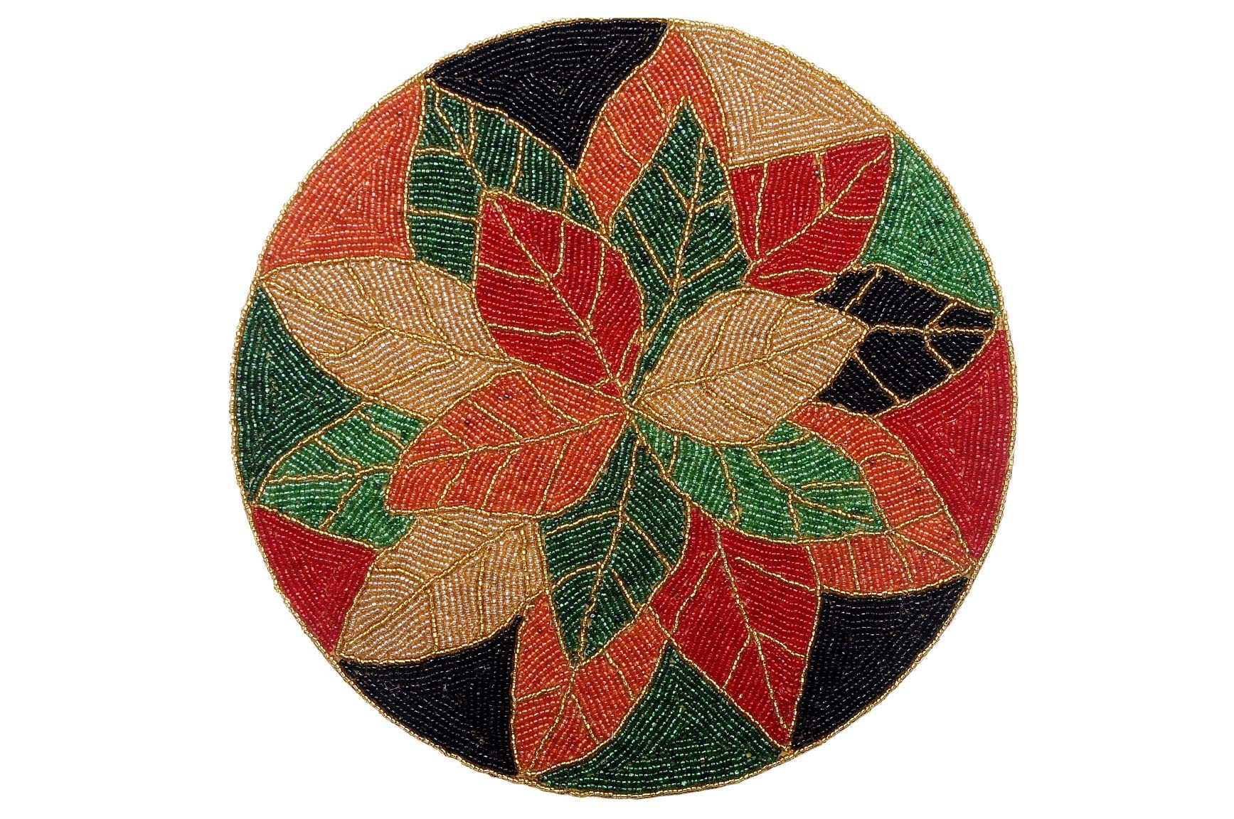 FLIHAUT Handicrafts Beautiful Round Glass beaded Decorative Placemat/tablemat for Dining Table,Center table festivals gifting Si