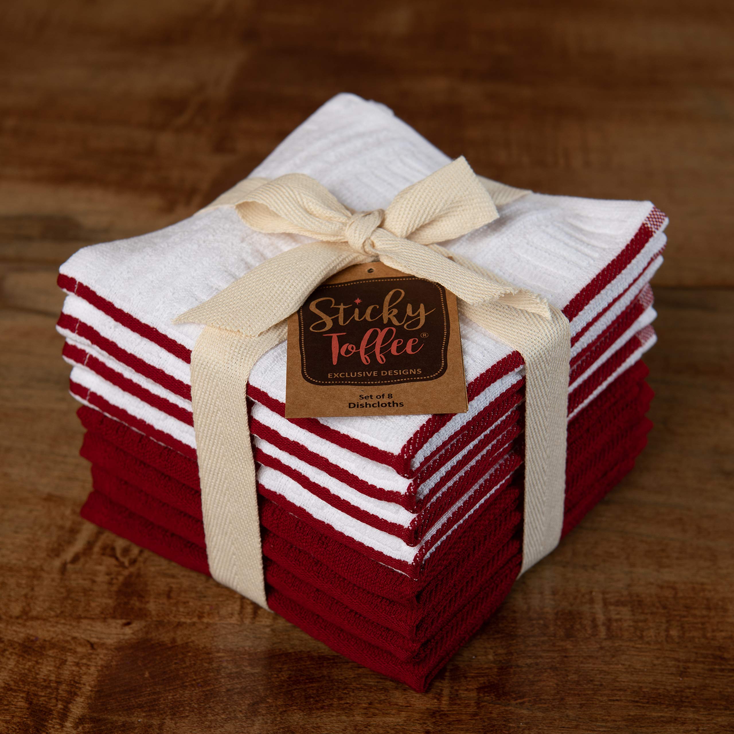 Kitchen Towels Dishcloths 100% Cotton  Set of 8  Red and White Dish Cloth Towels  Tea Towels  Reusable and Absorbent Cleaning Cloths  Oeko-Tex Cotton  12 in x 12 in