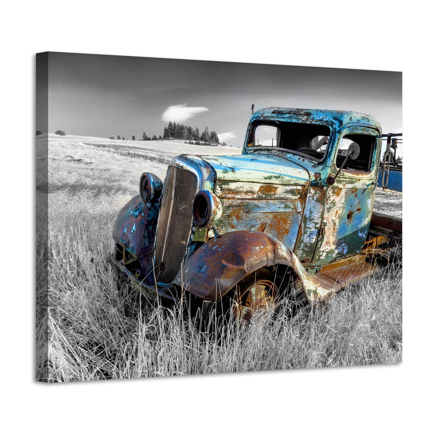 Artistic Path Rusty Car Canvas Wall Art: Old Truck Pictures Paintings Print On Canvas Artwork For Bedroom (16'' W X 11'' H,Multi