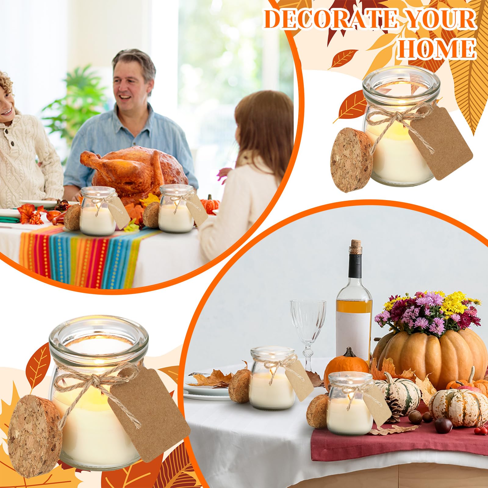 MTLEE 24 Pcs Fall Jar Candles Holiday Candle Gifts Natural Wax Jar with DIY Tag Cards Gift for Halloween Thanksgiving Party Favo