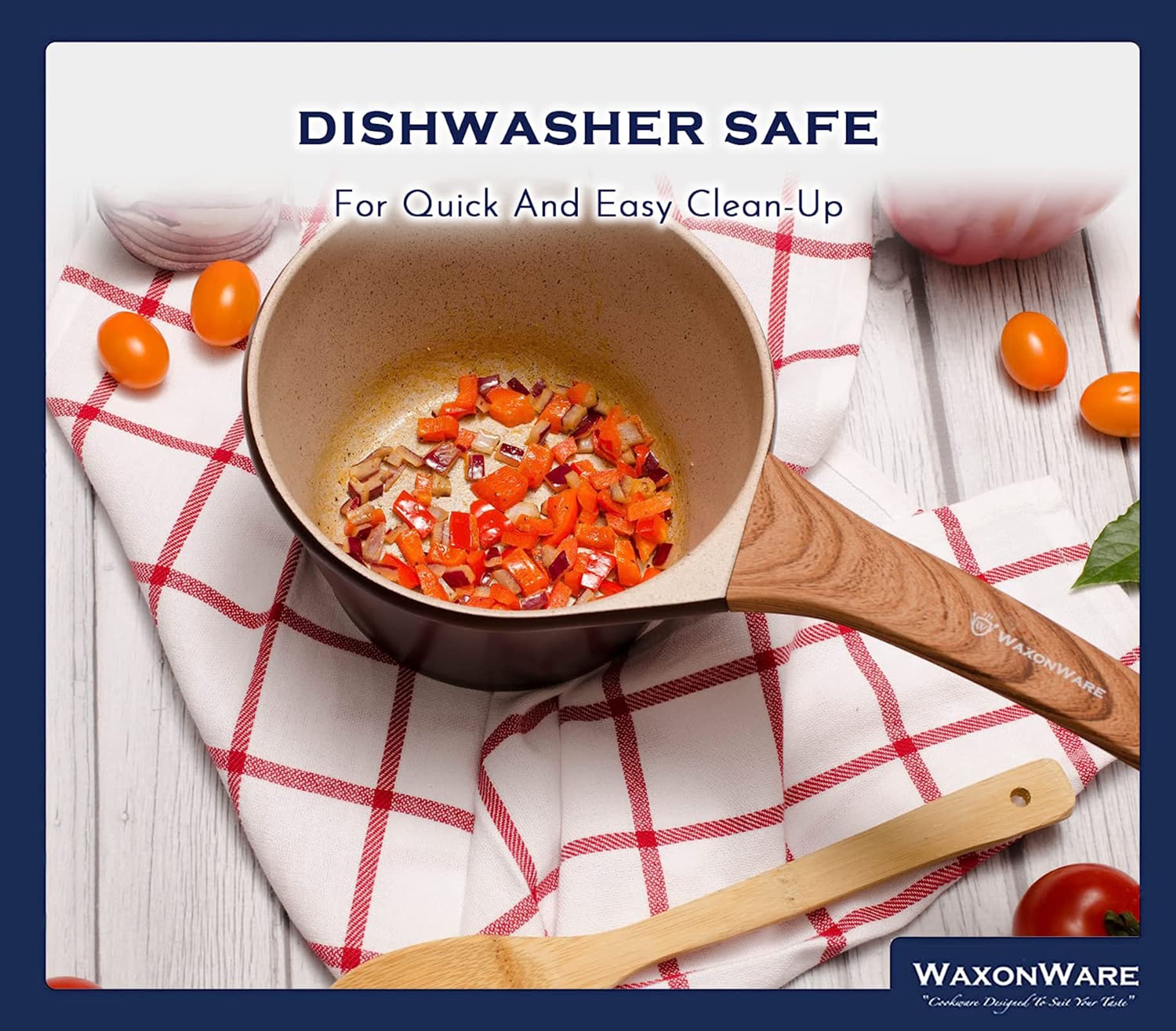 Waxonware 2 Qt Nonstick Sauce Pan & Cooking Pot - Induction Compatible, Marbellous Coating (A 100% Pfoa Free Coating Made In Ger