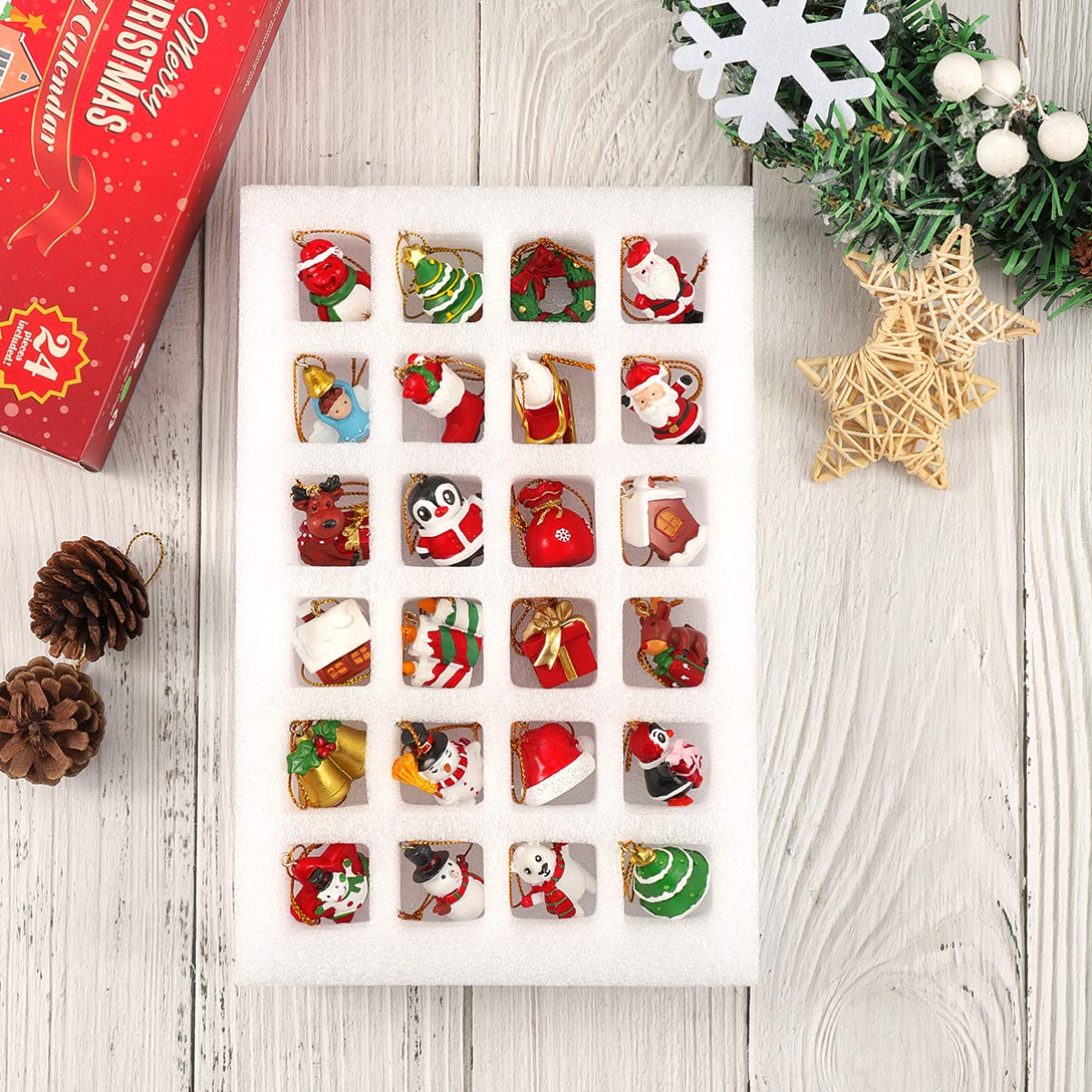 Countdown to Christmas Advent Calendar with 24Pcs Christmas Tree Hanging Ornaments for Xmas Tree Holiday Decor