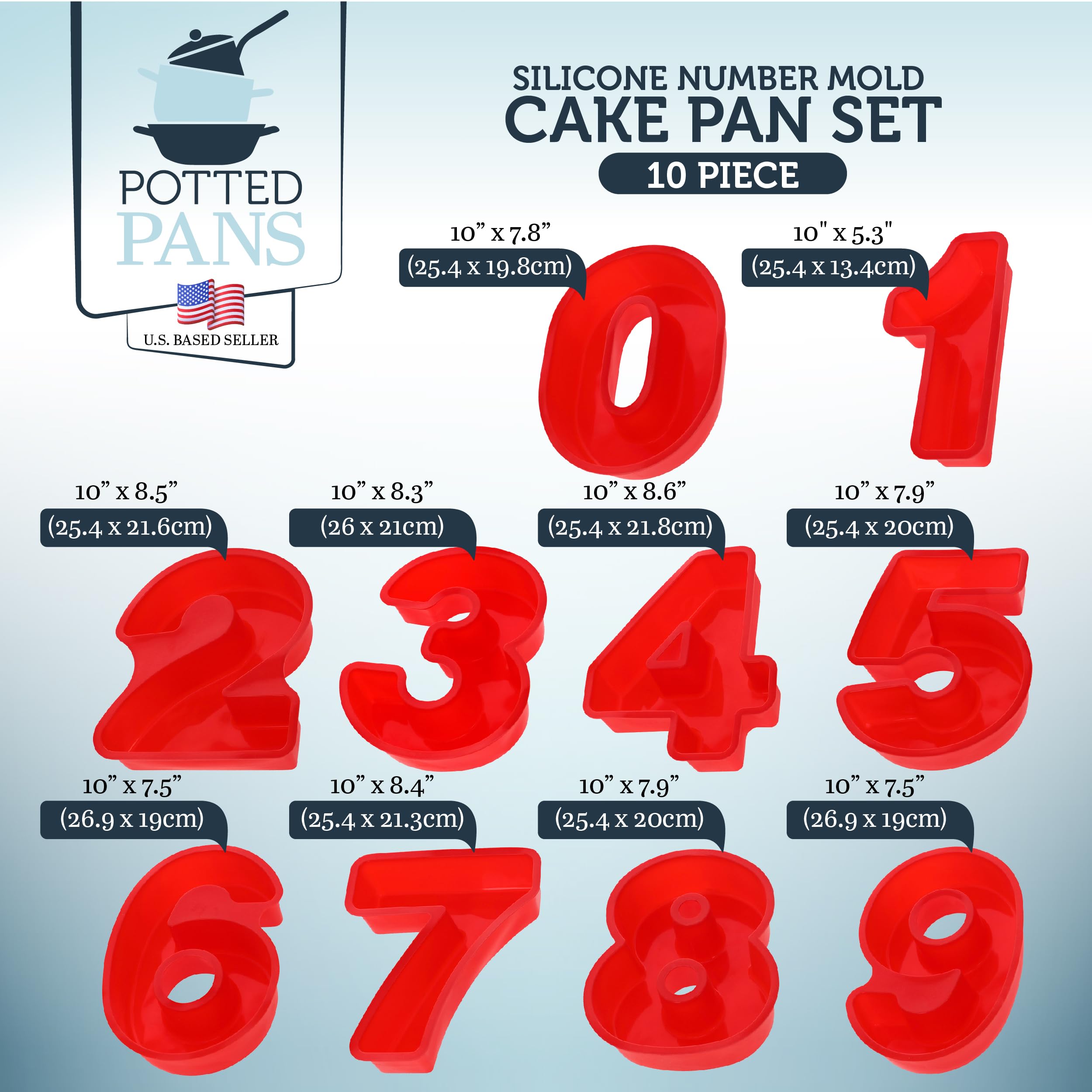 Potted Pans Cake Mold Numbers 10 Pieces - Large 10 Inch Cake Pans Set - 0 To 9 Big Number Cake Pan Shape Moulds For Baking