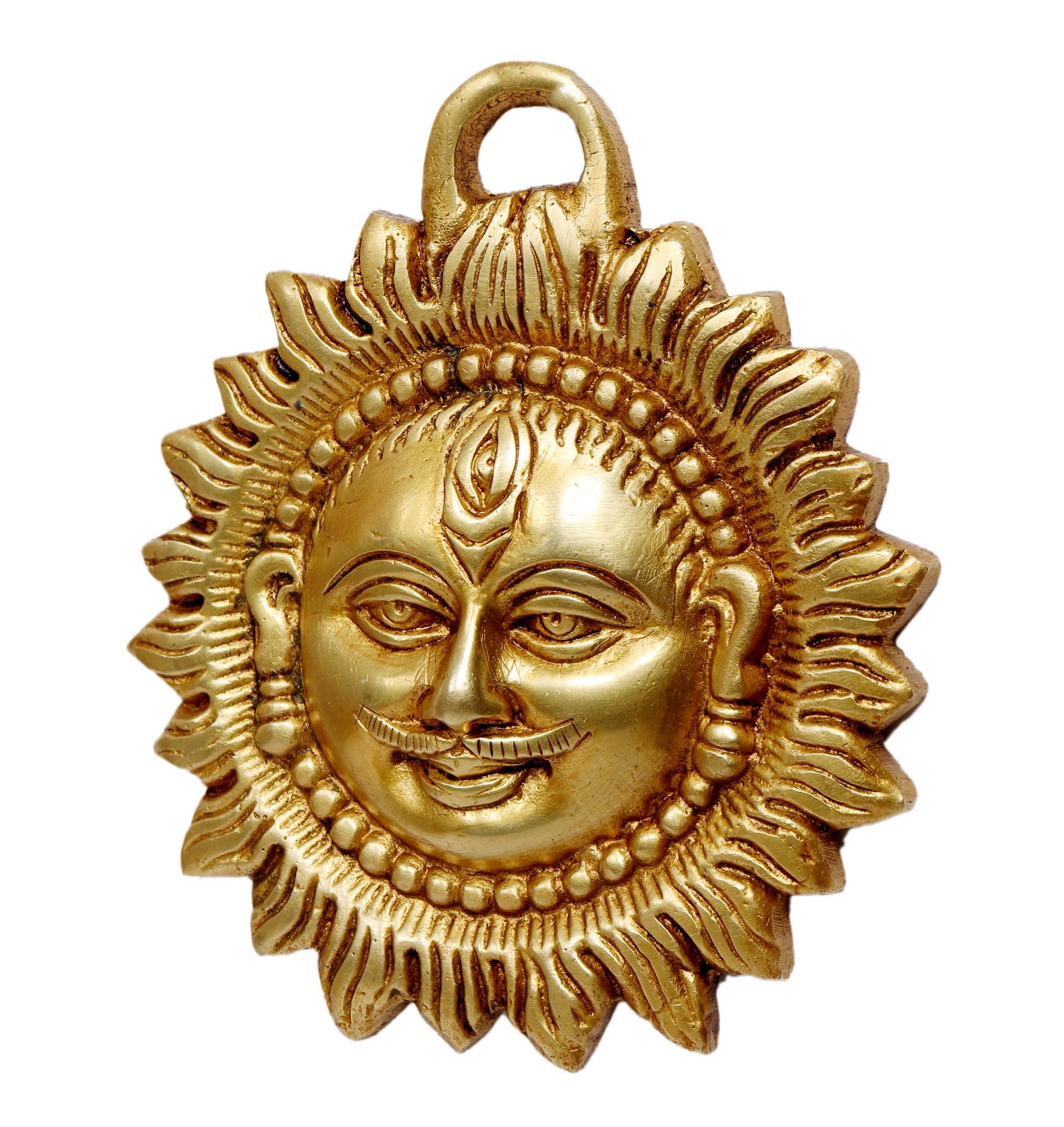 P.J.Handicrafts Brass Idol of Sun Face Wall Hanging for Positivity at Home & Office
