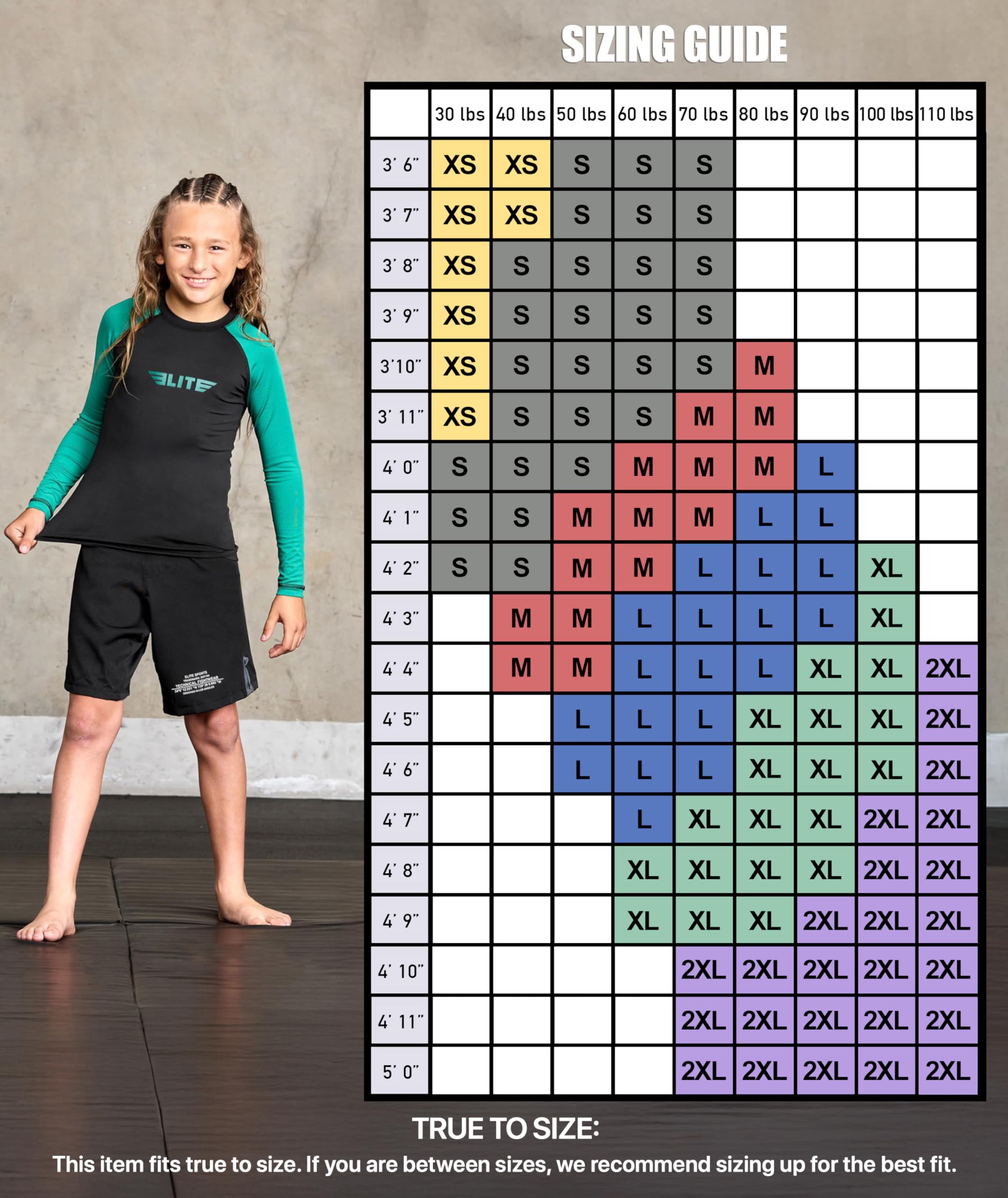 Elite Sports Rash Guards For Boys And Girls, Full Sleeve Compression Bjj Kids And Youth Rash Guard (Green, Small)