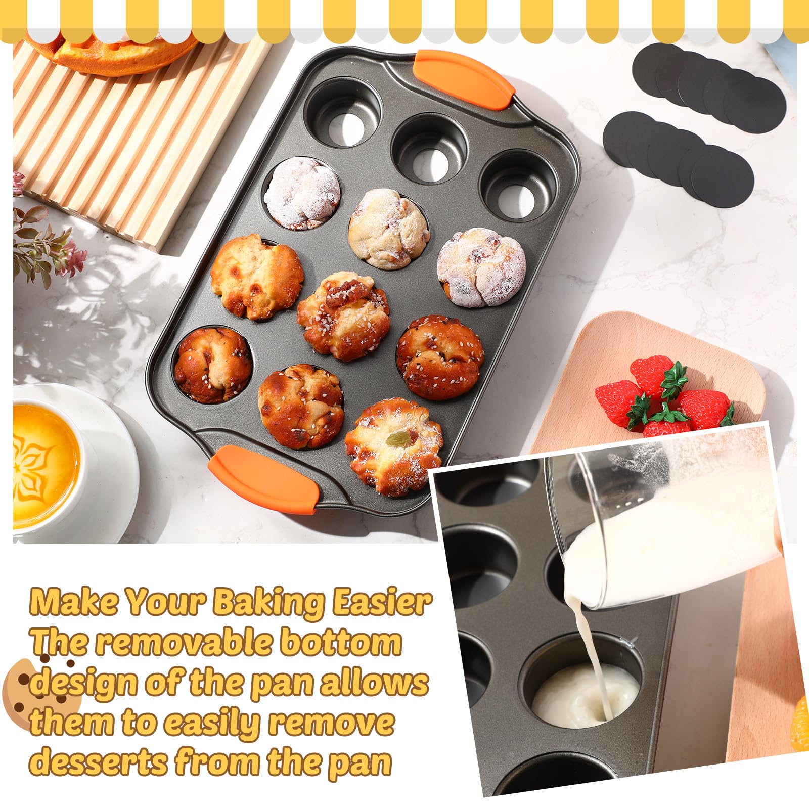 Uiifan 3 Pack Mini Cheesecake Pans Removable Bottom 12 Cavity Mini Cupcake Pan With Silicone Handle Nonslip Anti Heat Nonstick C