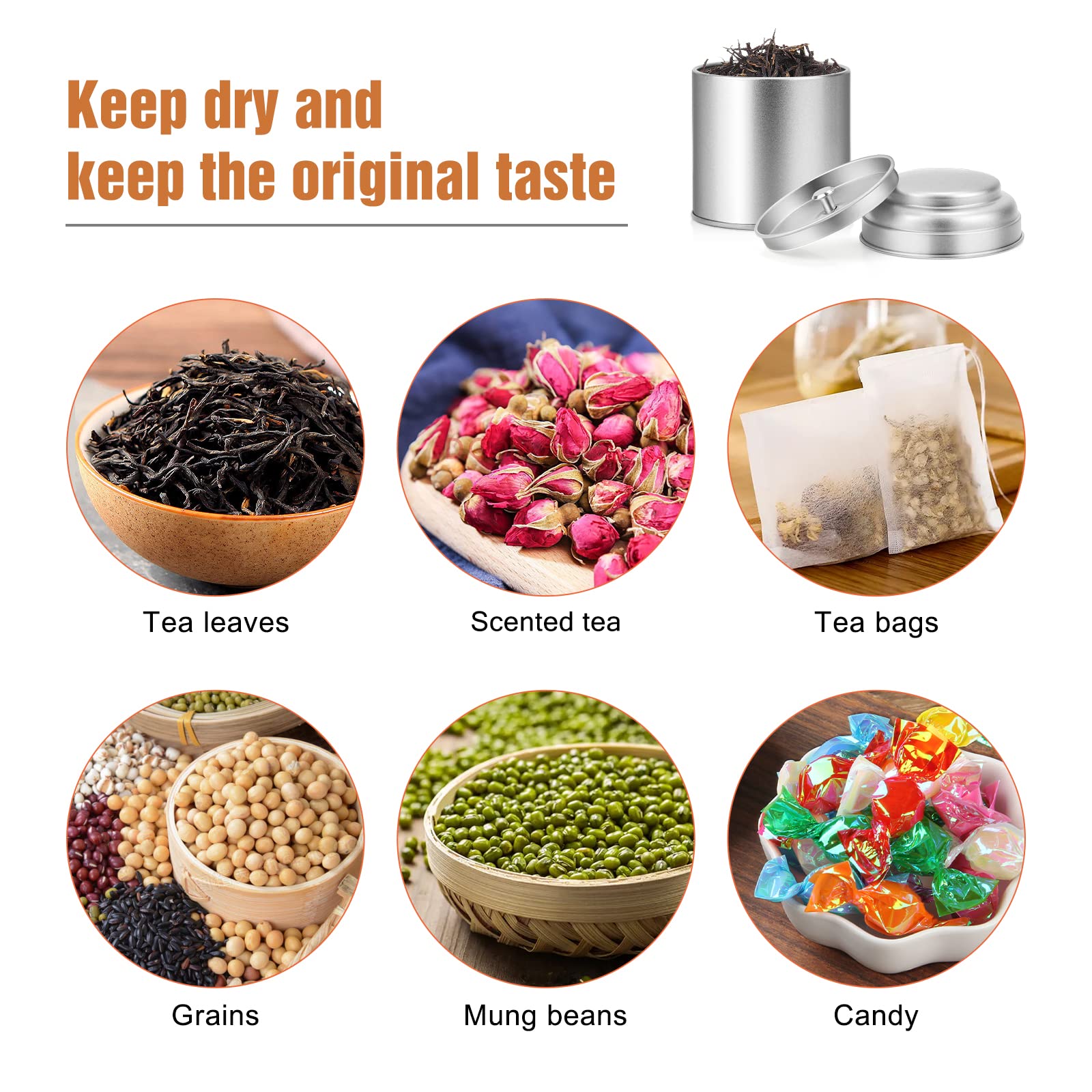 Tea Tin With Airtight Double Lids For Loose Leaf Tea Storage, 8 Oz Kitchen Small Tin Can And Tea Canister For Tea Coffee Sugar C