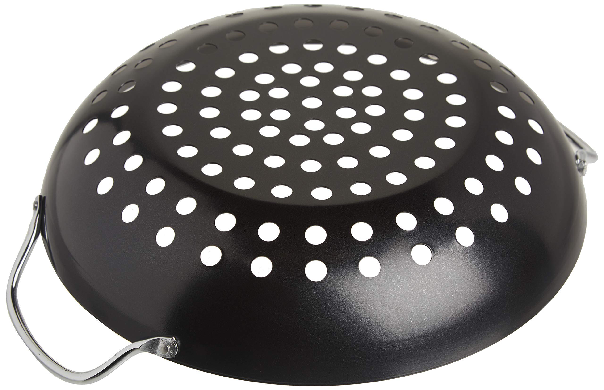 Tablecraft Bbq Metal Handle 13-Inch Non Stick Coating Round Grilling Wok, Small, Black