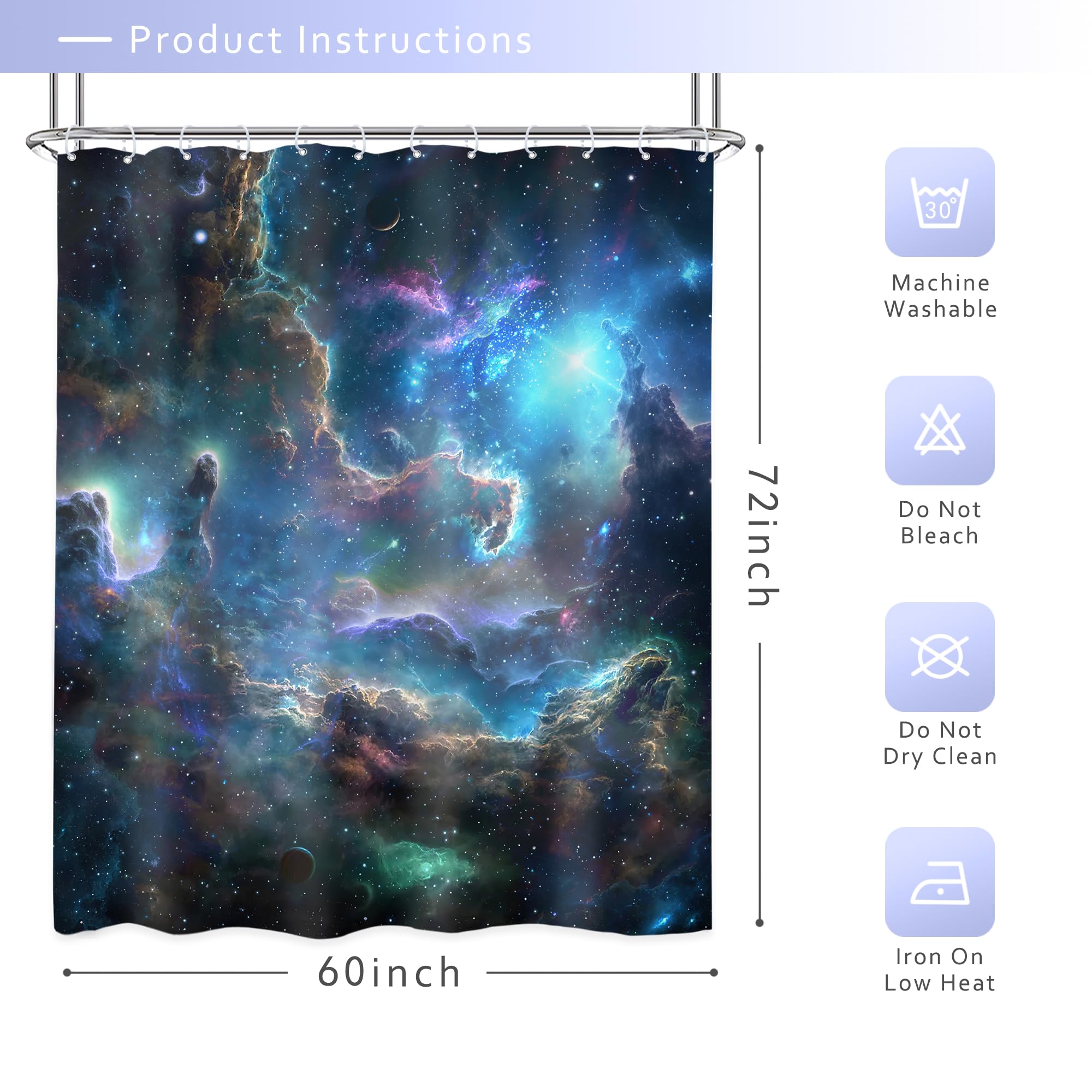 Riyidecor Galaxy Nebula Shower Curtain, 60"x72", Polyester, Waterproof, Kids Bathroom Decor, Model RYD-HRFXJ-73262