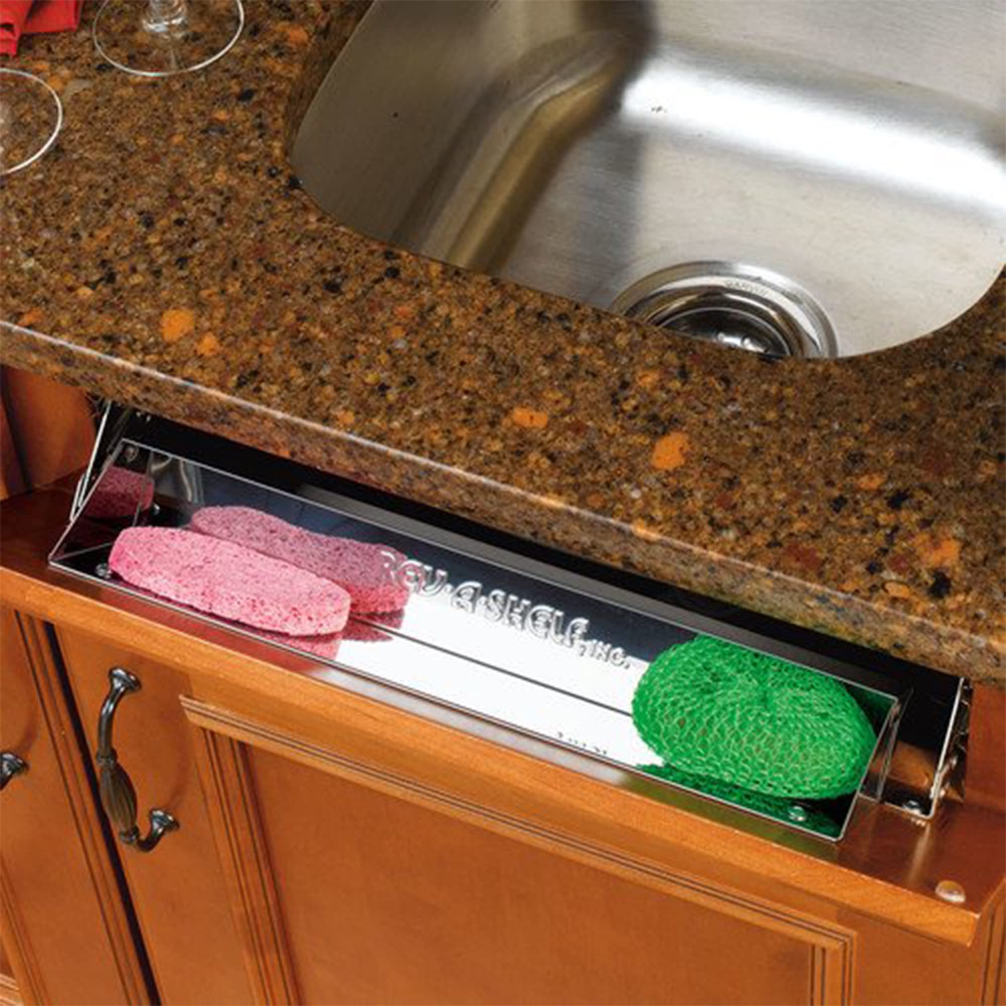 Rev-A-Shelf 28'' Slim Tip-Out Sink Tray For Kitchen And Bathroom Base Cabinets, Large Pull Out Stainless Steel Storage Organizer