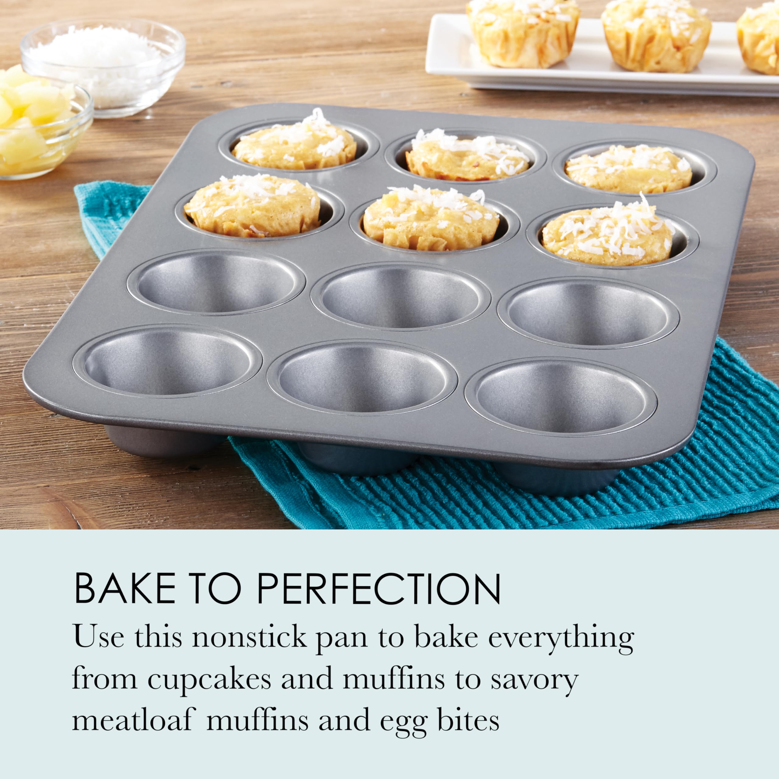 Chicago Metallic Commercial Ii Non-Stick 12-Cup Muffin Pan. Make Muffins, Cupcakes, Mini Quiches, Egg Cups, And More, 15.8 L X 1