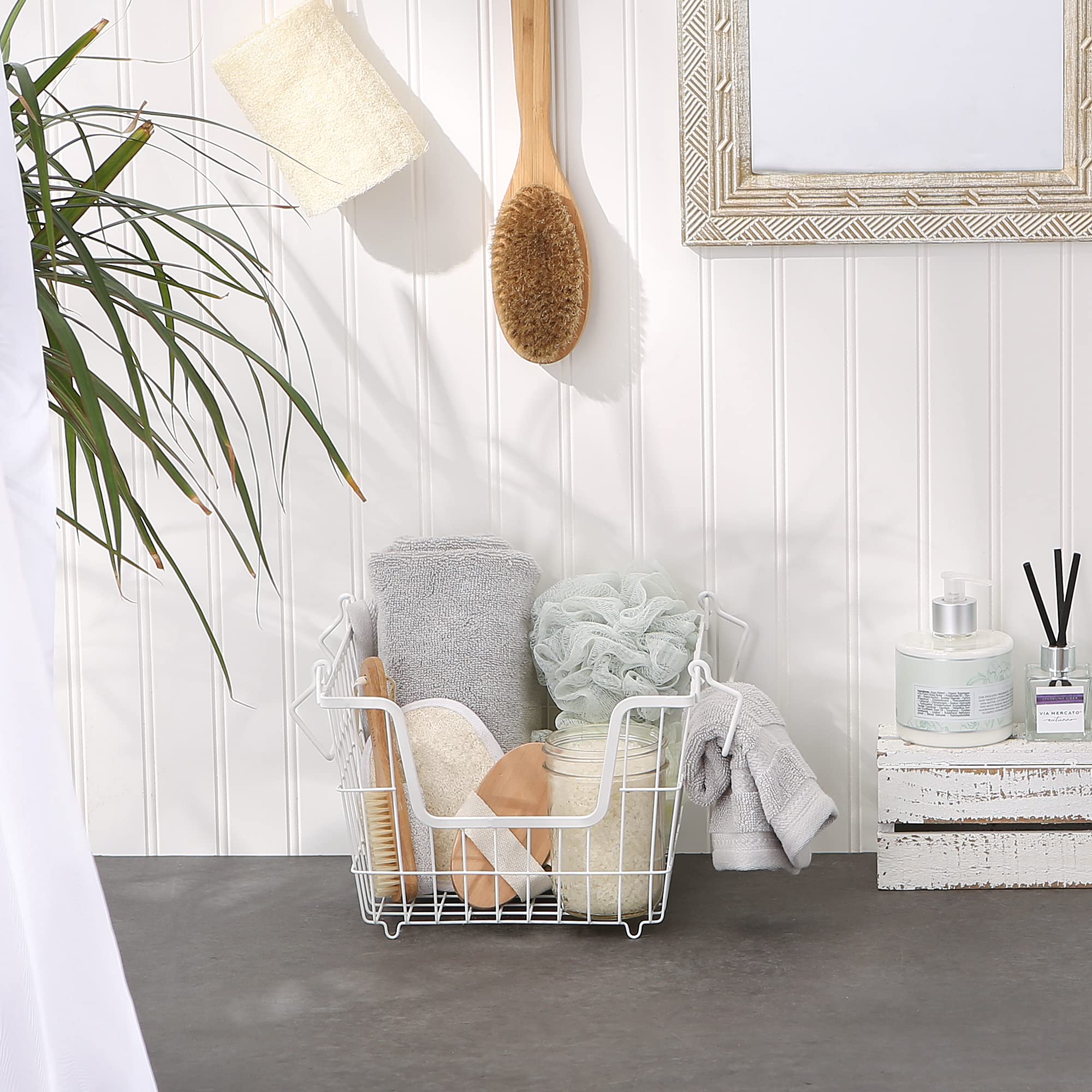 Dii Metal Wire Mesh Stackable Utility Storage Bin, Medium, 11X11X8, White