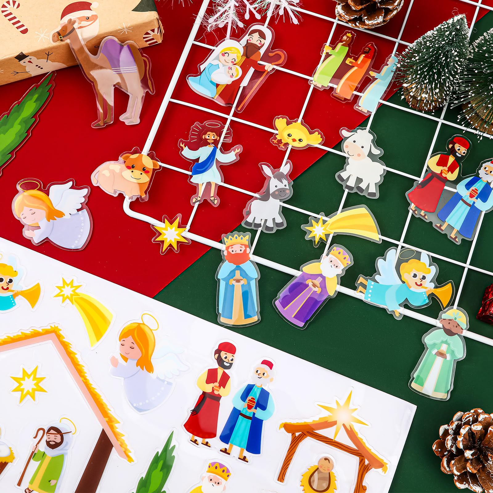 MARFOREVER 50 PCS Nativity Christmas Window Clings Stickers, Christmas Religious Gel Stickers Holy Jesus Thick Gel Clings Decals