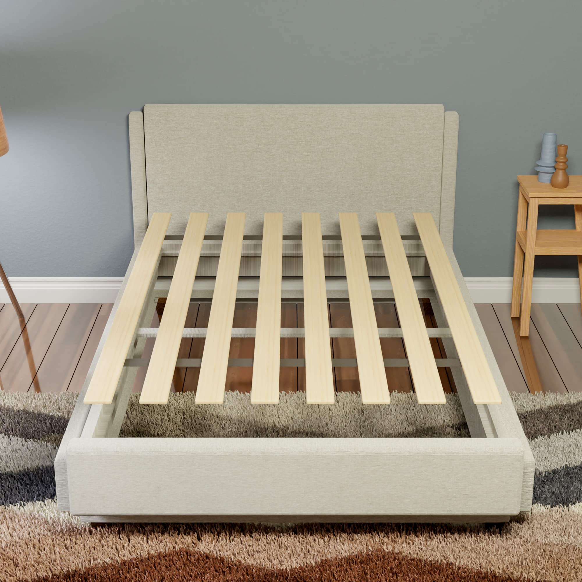 Continental Mattress  0.68-Inch Heavy Duty Vertical Mattress Support Wooden Bunkie Board/Bed Slats  Queen  Beige