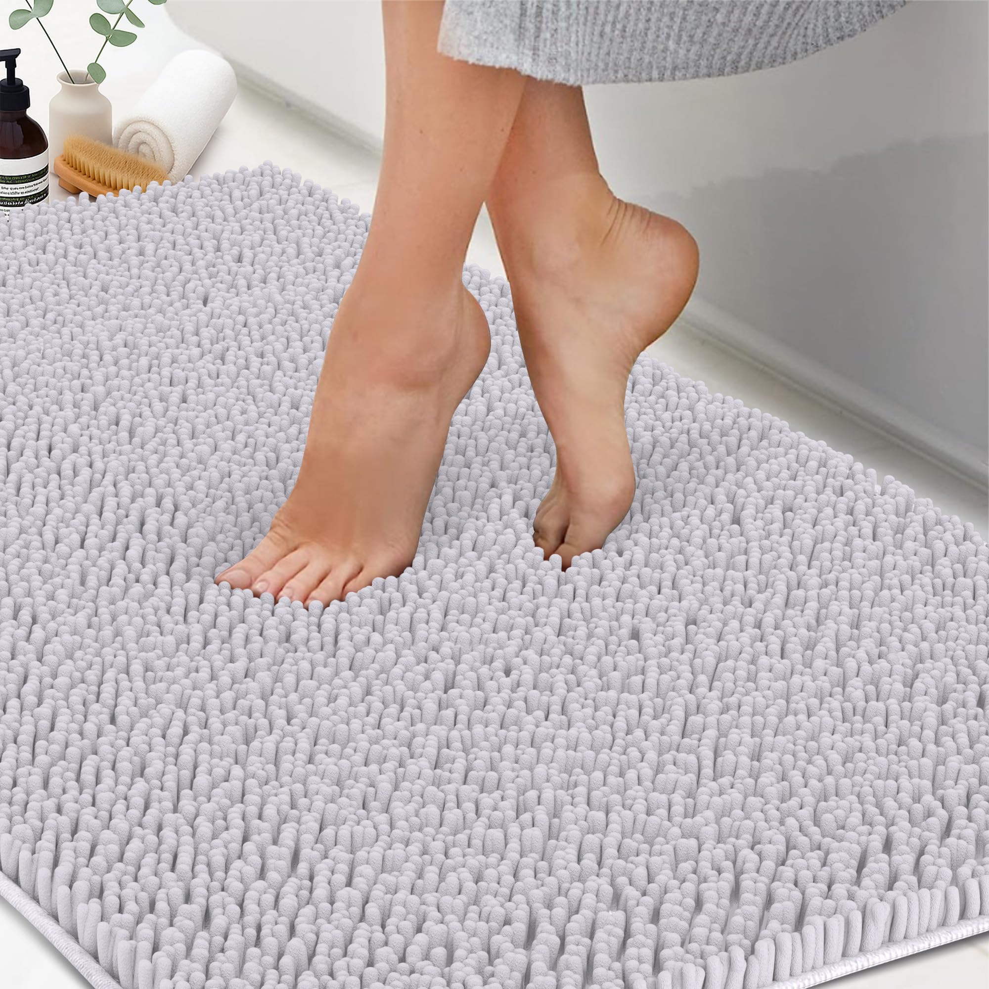 ITSOFT Plush Bathroom Rug 47x21, Absorbent Machine Washable Non Slip Chenille Bath Mats, Quick Dry Bathmat, Bath Rugs for Bath, 