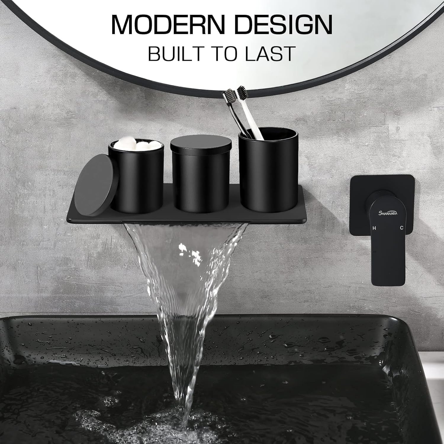 Alpiriral Matte Black Bathroom Accessories Set, 18 Pcs Bathroom Shower Curtain Sets With Hooks, Glass Bathroom Accessories Sets