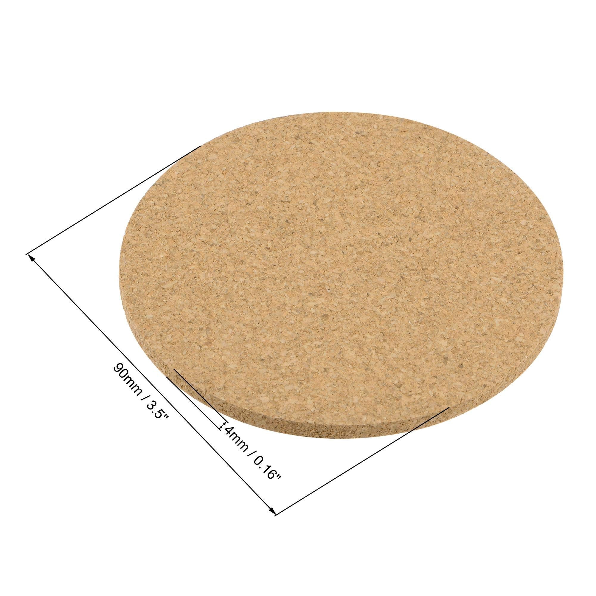 Uxcell Cork Coasters Wooden Trivet Drinks Mats, Round 3.5 Inch Diameter, 0.16 Inch Thick For Home Bar Kitchen Restaurant Lab, Ye