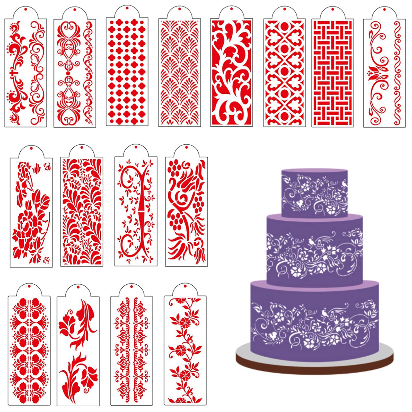 Cake Stencils,Cake Decorating Stencil,Floral Cake Hollow Lace Cookie Fondant Dessert Cake Templates,Cake Side Decorating Templat