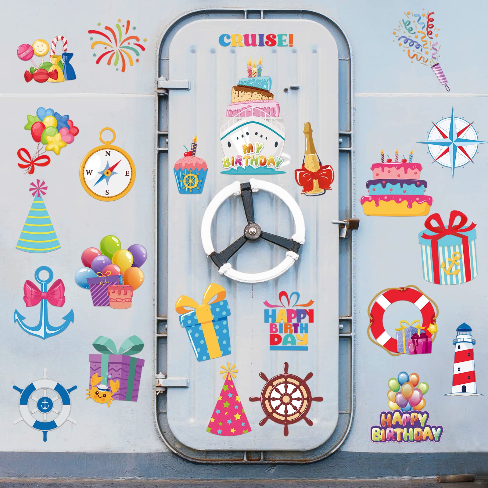 Geyee 24 Pcs Birthday Cruise Door Decorations Funny Cruise Door Magnets Magnetic Birthday Door Decoration Birthday Magnets For C
