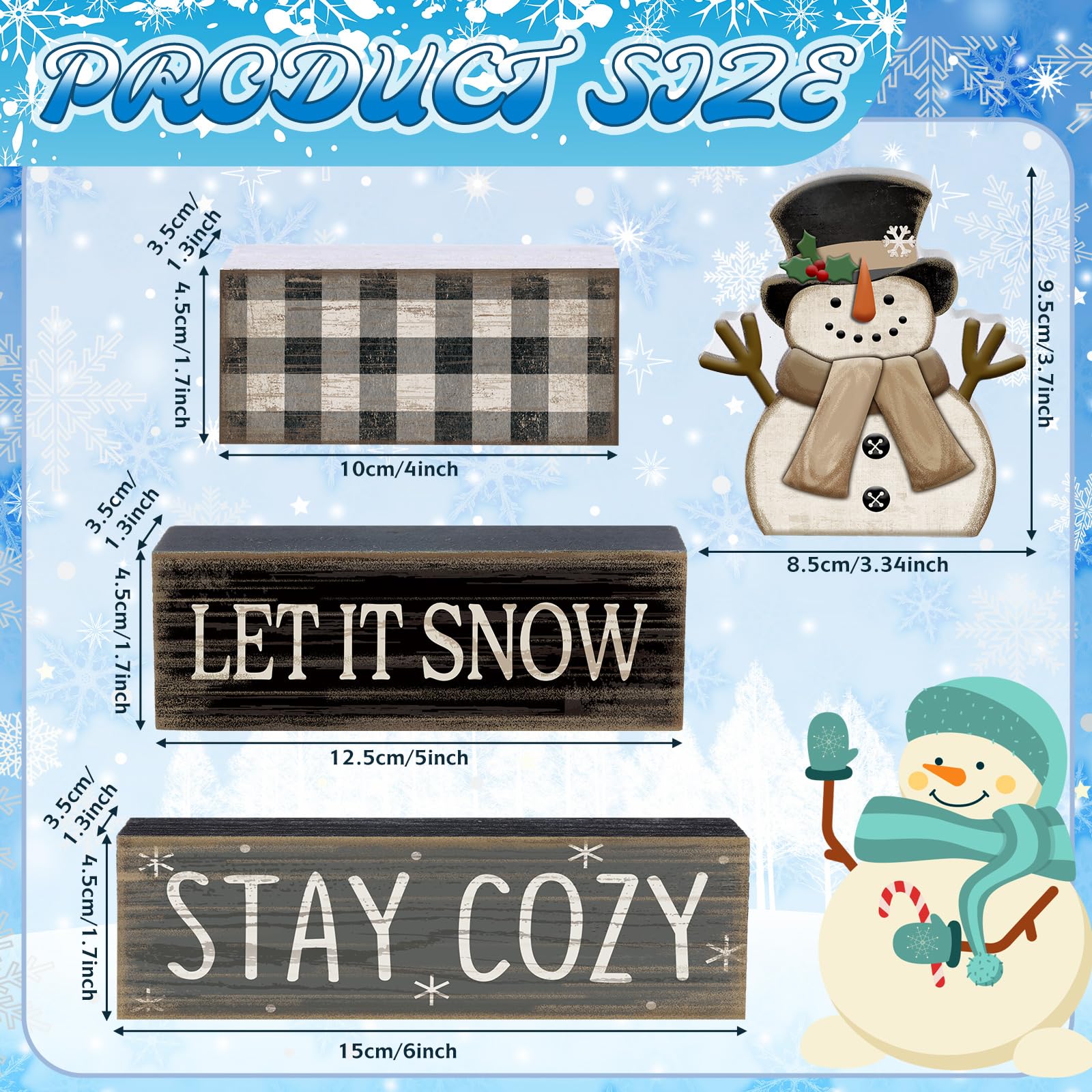 Yuntau 4 Pcs Christmas Winter Table Decorations Wooden Snowman Winter Tiered Tray Decor Rustic Block Signs Gift Farmhouse Christ