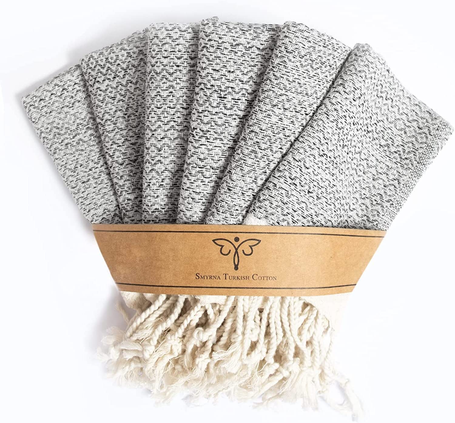 Smyrna Turkish Cotton Wash Cloths Pack of 6  100% Natural Cotton  12''x12''  Versatile Bath Towels for Bathroom  Hotel  SPA  Ultra Soft  Absorbent  Prewashed and Quick Dry Turkish Hand Towels (Gray)