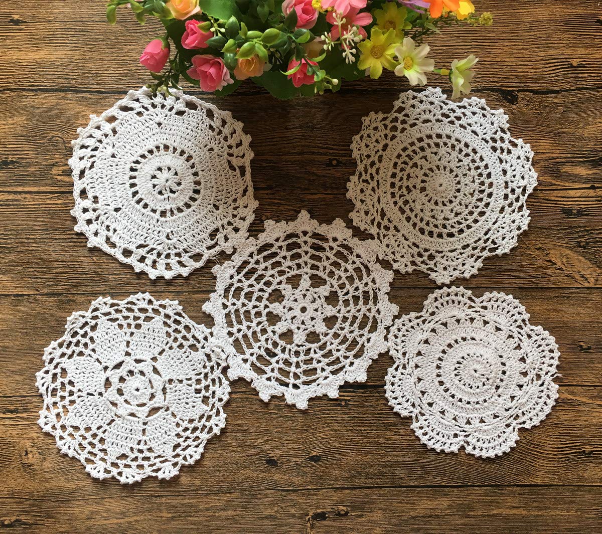 Mindplus Set Of 10 Cotton Hand Crochet Doilies Lace White 6-7 Inches Round Crocheted Placemats Vintage Wedding Tea Party