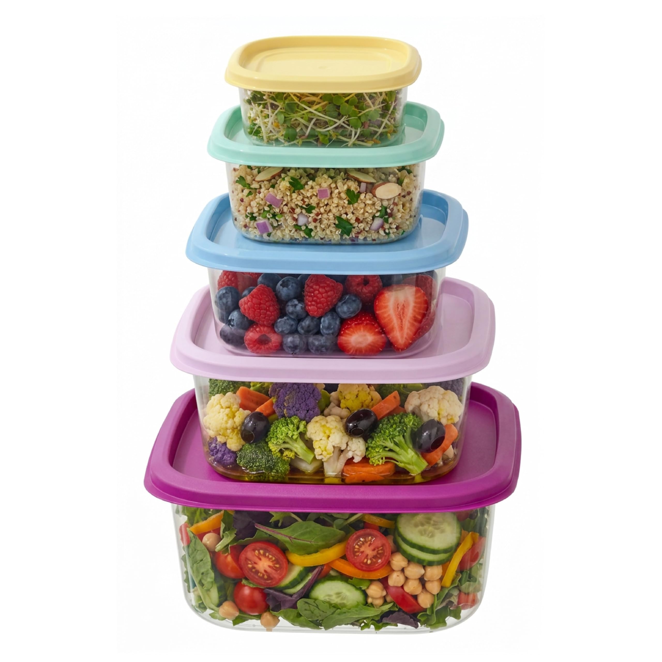 All Time Prism Plastic Airtight Square Storage Containers Set Of 5 | Bpa Free Kitchen Storage Containers | Microwave Safe | Mult