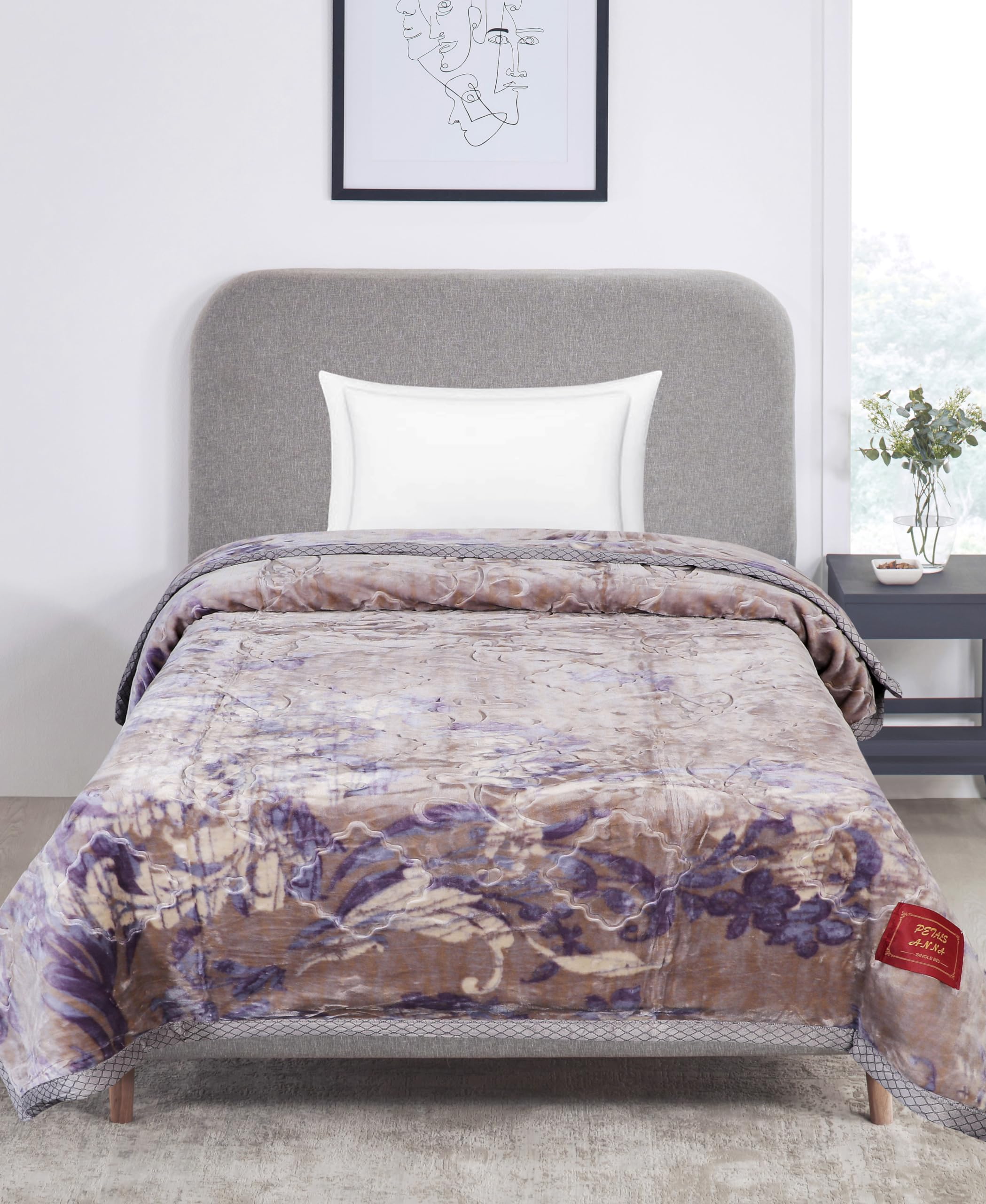 Petals Dreams Blanket Single Bed For Mild Winter, 600 Gsm, Lightweight, 2 Ply, Cloudy Mink Blanket (160X220 Cm) (Pinkish Grey)