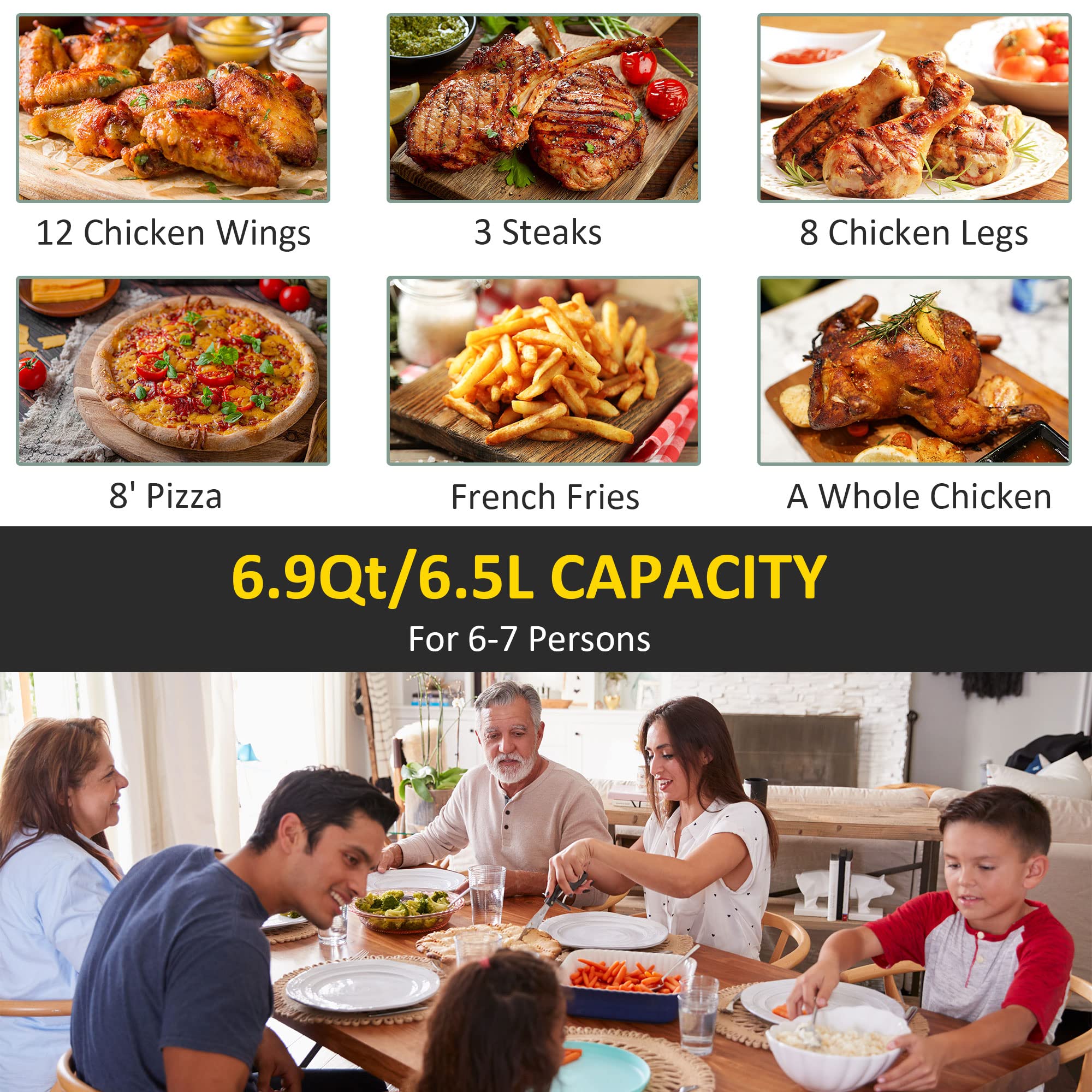 Homcom Air Fryer, 1700W 69 Quart Air Fryers Oven With Digital Display, 360A Air Circulation, Adjustable Temperature, Timer And N