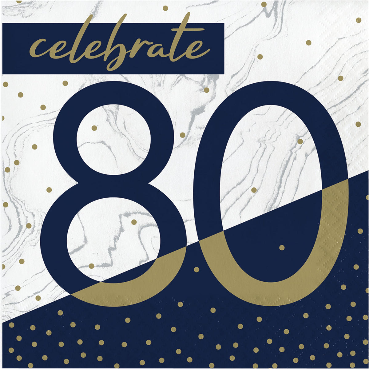 Trendware Navy And Gold 80Th Birthday Napkins, 48 Ct