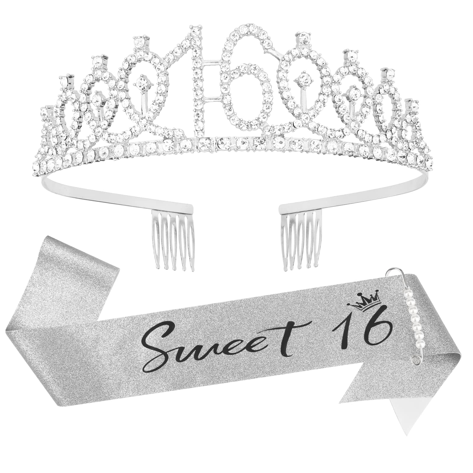 16Th Birthday Tiara And Sash Kit- Silver ''Sweet 16''Birthday Decorations 16Th Birthday Party Gifts Birthday Party Supplies For