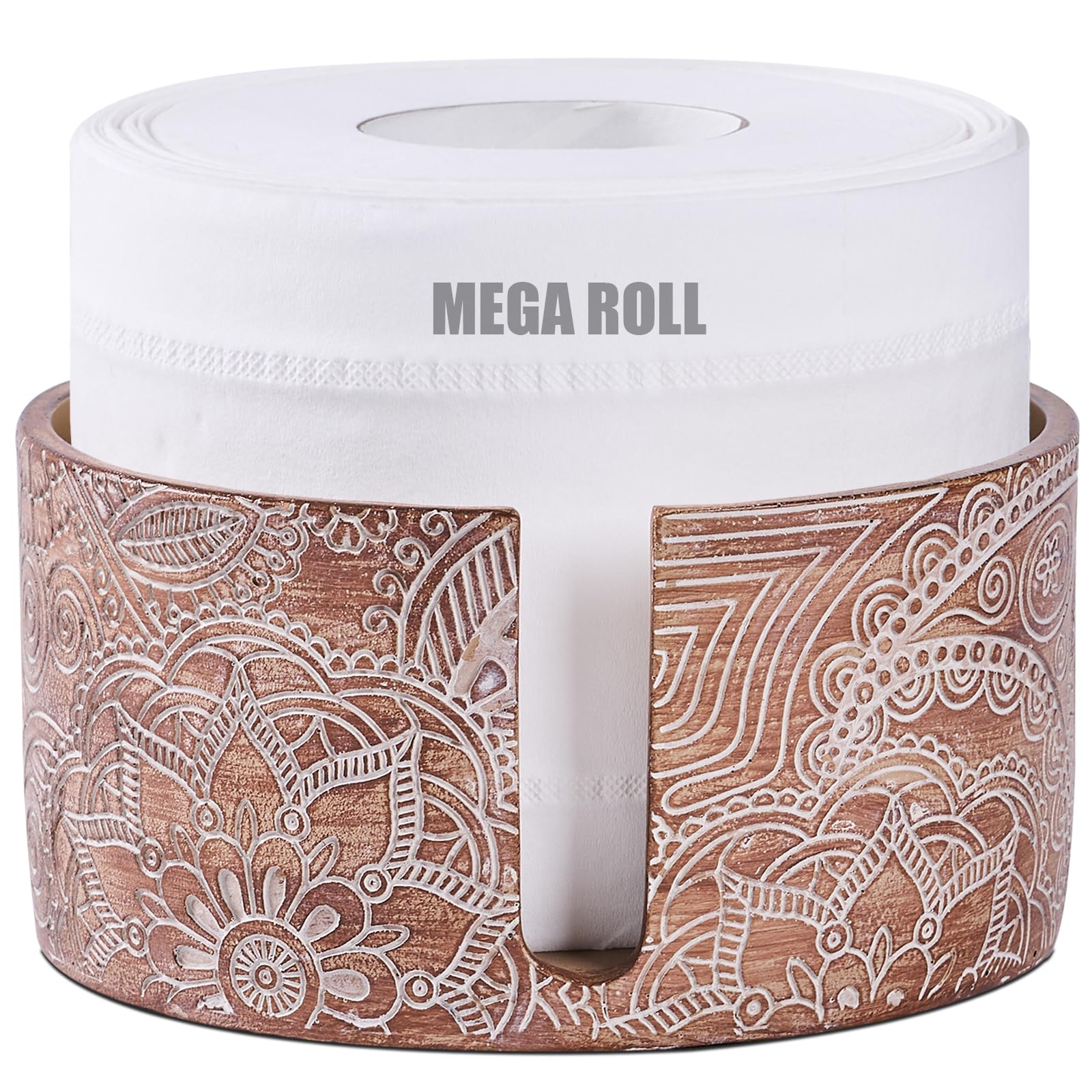 Brown Boho Flowers Vintage Woodcarved Toilet Paper Holder Stand For Bathroom Floating Shelves, Toilet Top Decorative Organizer M