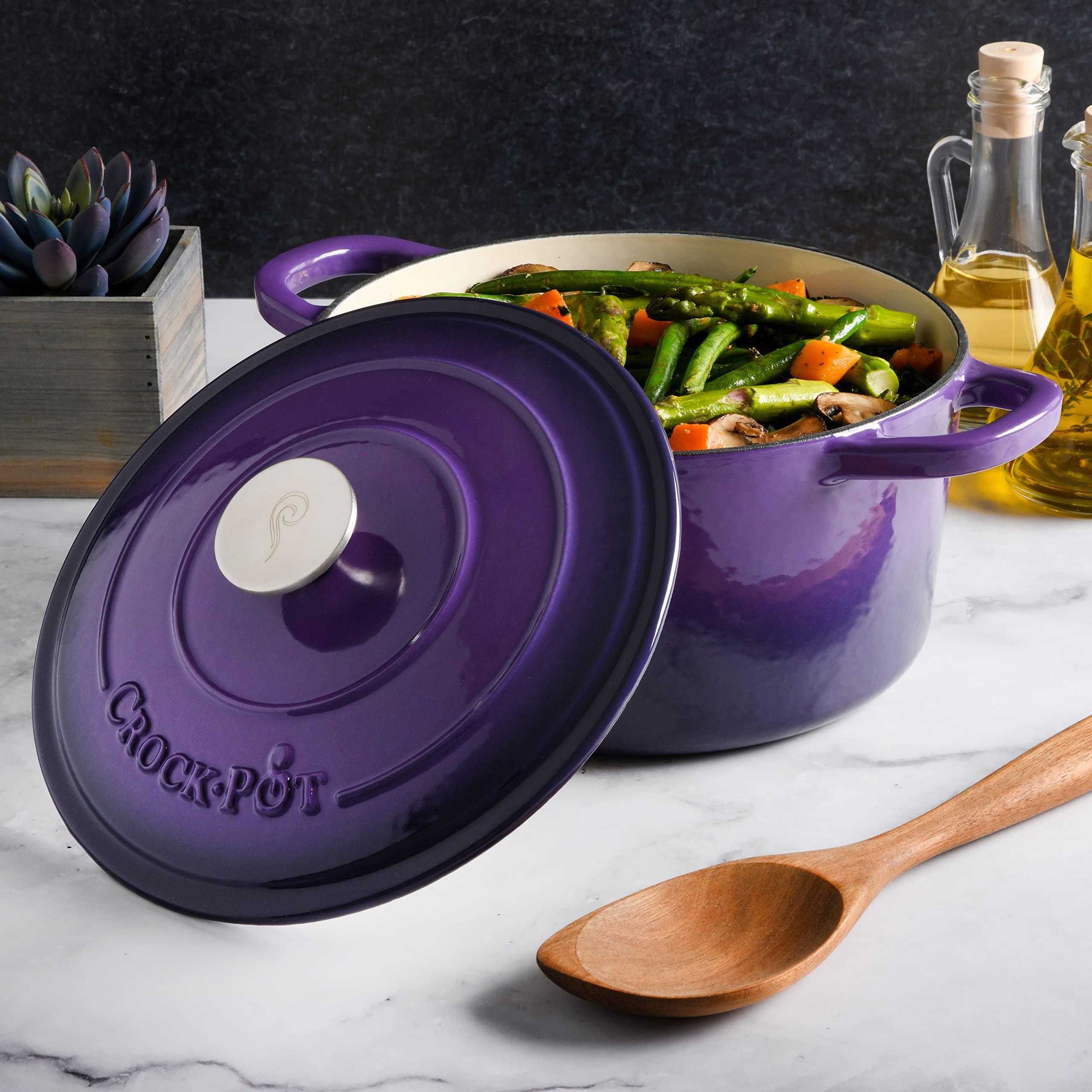 Crock-Pot Artisan Round Enameled Cast Iron Dutch Oven, 5-Quart, Lavender Purple