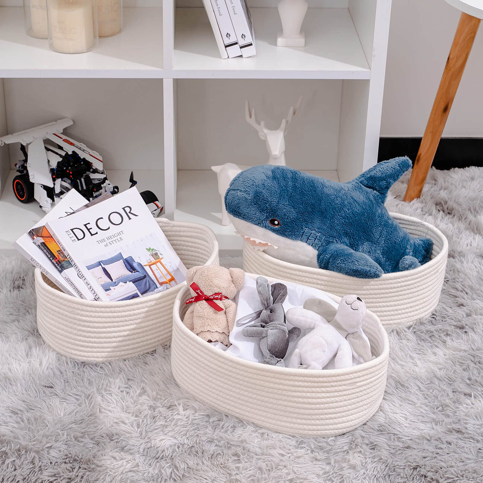 Kriitools Baskets&Bins for Shelf Storage Organizing/Cute Basket to Store and Organize Household Items/Woven Rope Basket for Living Room  Bedroom Playroom 3 Packs Off White