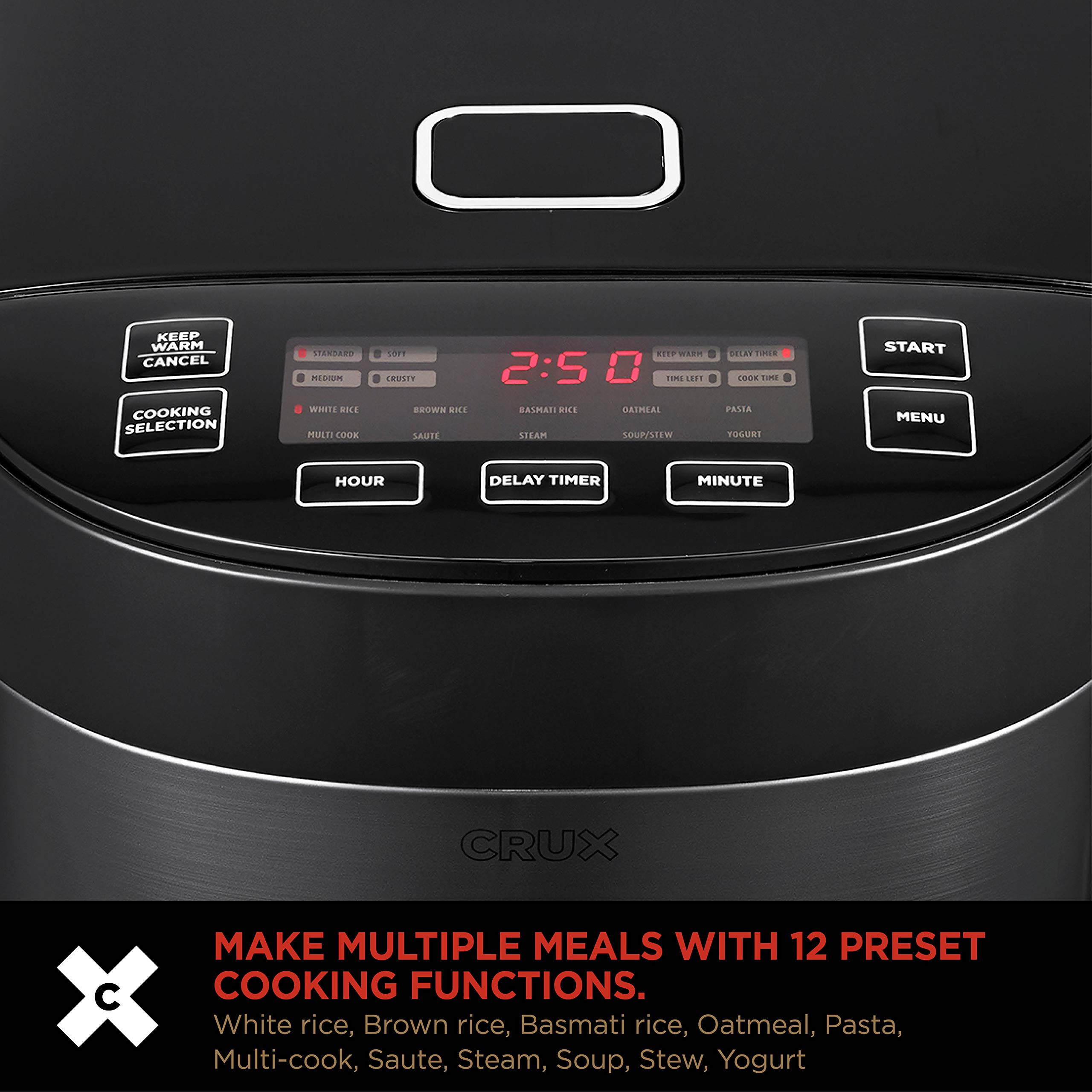 Crux 20 Cup Induction Rice Cooker, Multi-Cooker, Food Steamer, Slow Cooker, Stewpot, Easy One-Pot Healthy Meals, Dishwasher Safe