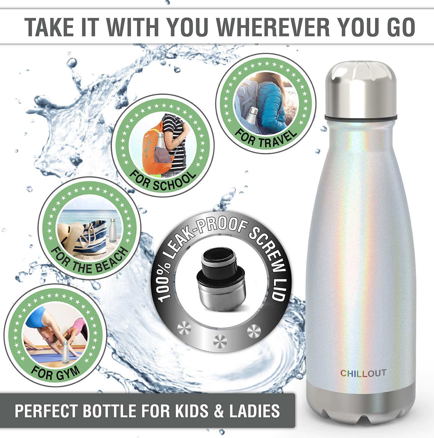 CHILLOUT LIFE Stainless Steel Water Bottle for Kids School: 12 oz Double Wall Insulated Cola Bottle Shape for Cold and Warm Drinks  BPA Free Metal Sports Bottle for Boys  Girls & Women