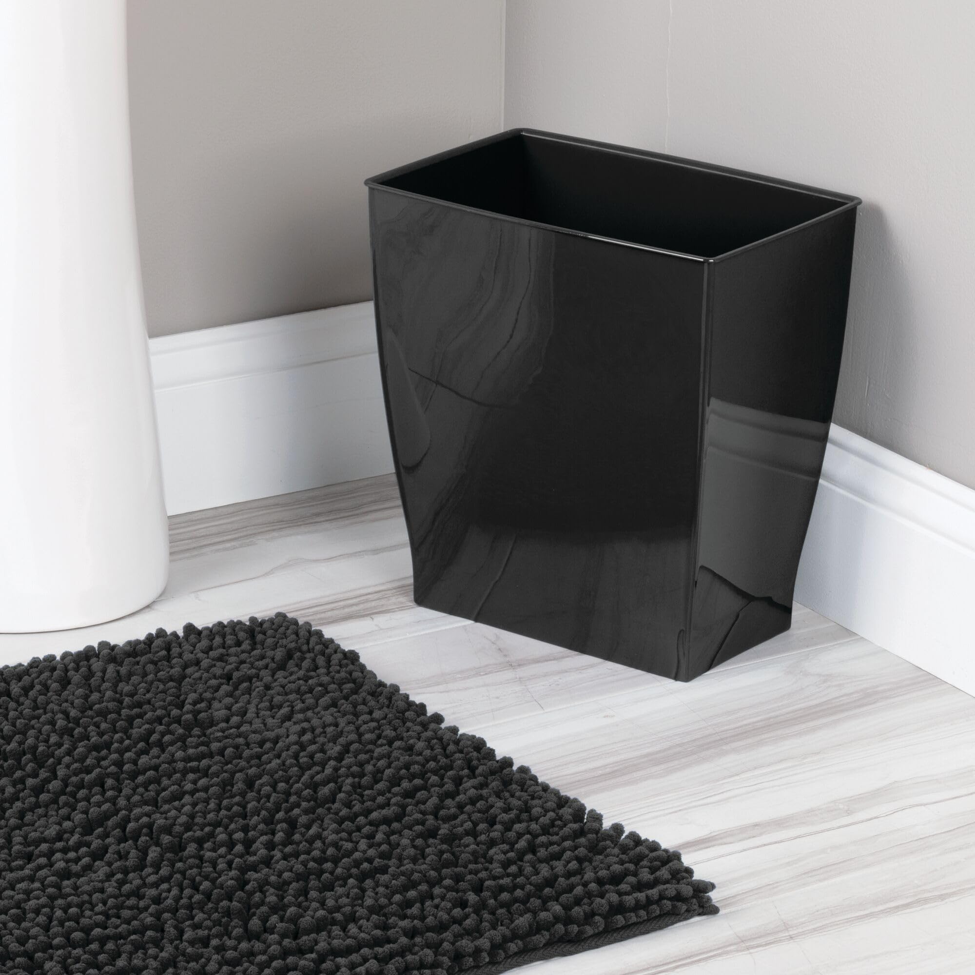 Idesign Spa Rectangular Trash Can For Bath, Bedroom, Office - 1125 X 75 X 12, 25 Gallon, Black